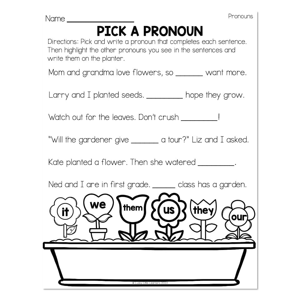 Grammar Worksheets Pronouns Pick A Pronoun Lucky Little Learners