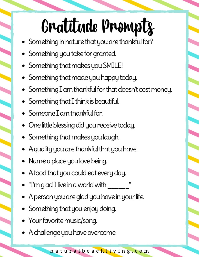Gratitude List Ideas Printable Gratitude Prompts And Daily Journal Natural Beach Living