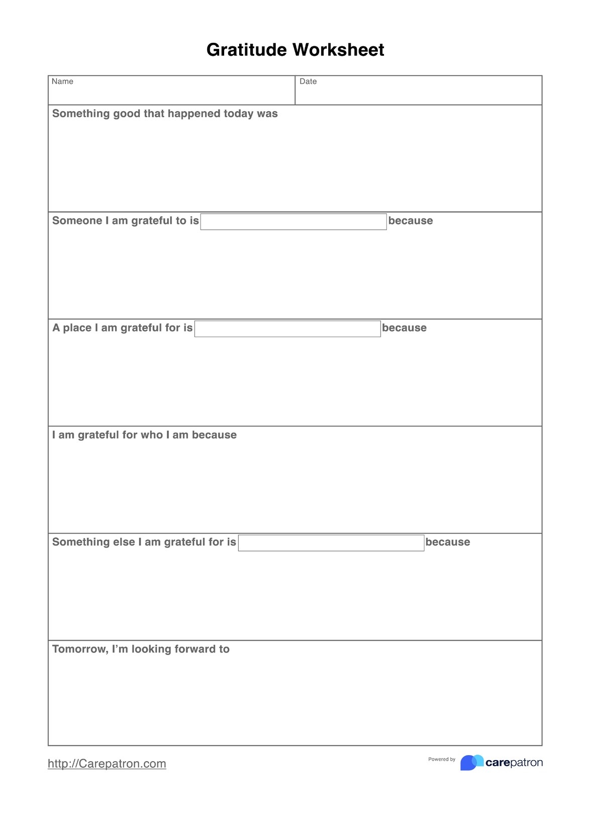 Gratitude Worksheet Example Free PDF Download