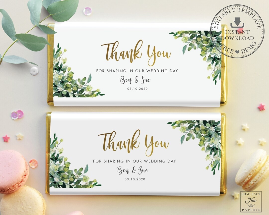 Greenery Wedding Chocolate Bar Label INSTANT DOWNLOAD Candy Bar Wrapper PDF Printable Hershey Aldi Editable Birthday Baby Shower LS1 Etsy