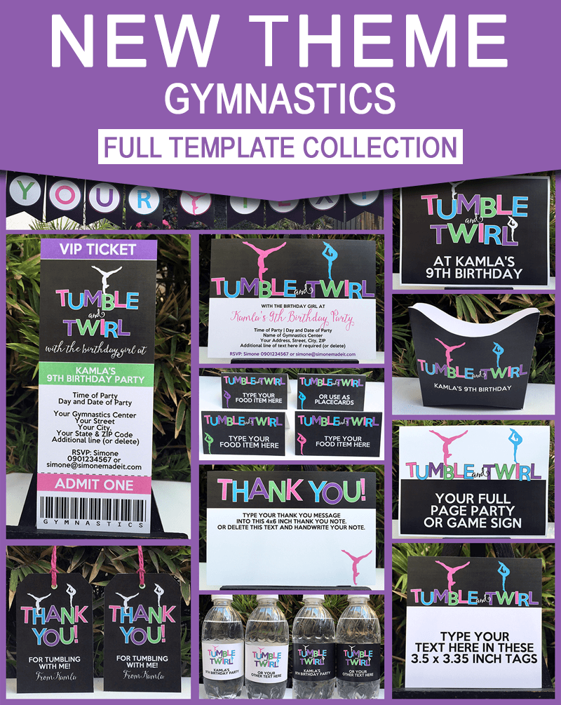 Gymnastics Birthday Party Theme Printables DIY Templates