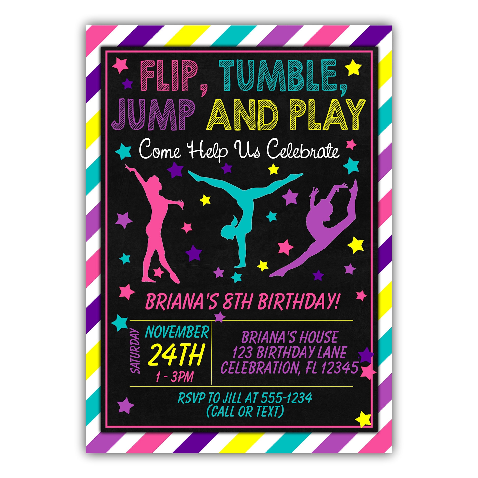 Gymnastics Party Invitation Printable Digital Download Girl Birthday Party Invite WittyPrintables