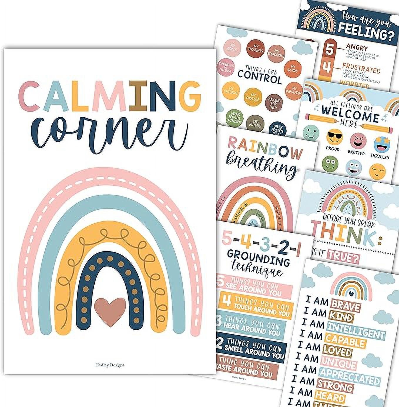 Hadley Designs 8 Boho Calming Corner Classroom Posters Preschool Decorations Calm Down Decorations For Preschool Teachers Feelings Chart For Kids Educational Posters For Classroom Walmart