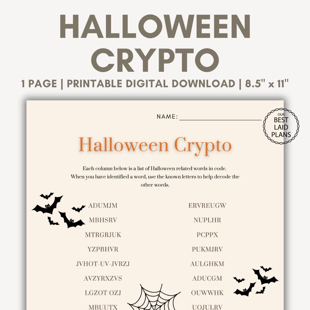 Halloween Cryptogram Puzzle Printable Halloween Crypto Digital Download Halloween Cryptogram Activity Sheet For Kids Adults Classroom Etsy