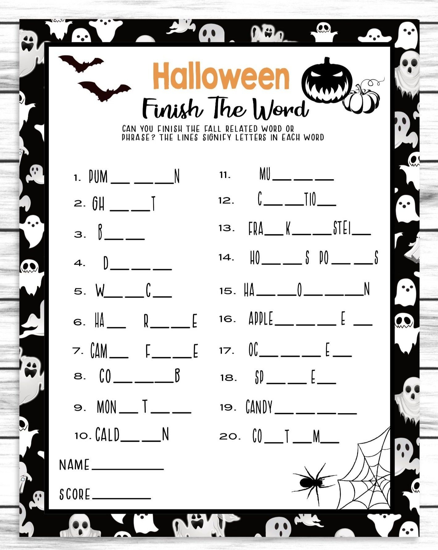 Halloween Finish The Word Costume Party Game Printable Or Virtual Kids Classroom Or Adults Office Activity Quiz Instant Download