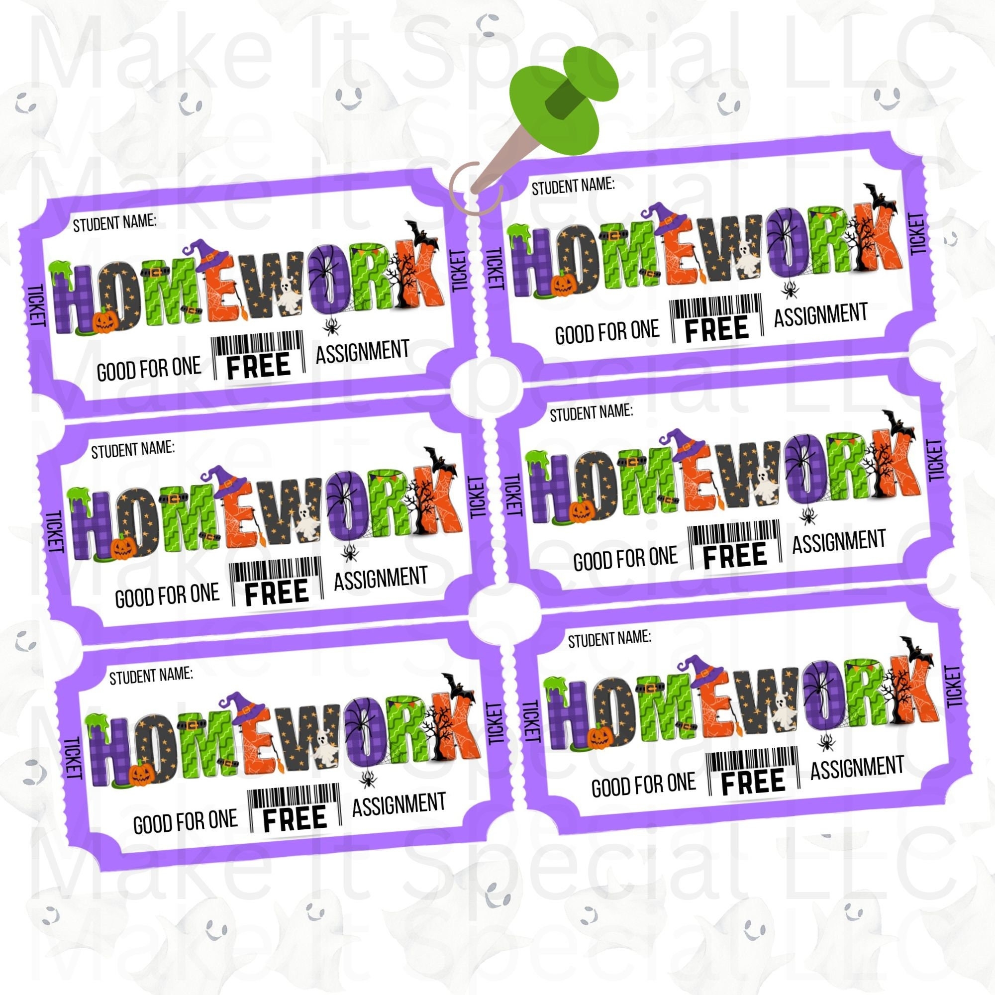 Halloween Free Homework Pass Teacher Gifts Box Homework Coupon Digital Teacher Planner Homework Christmas Homework Pass Halloween Etsy