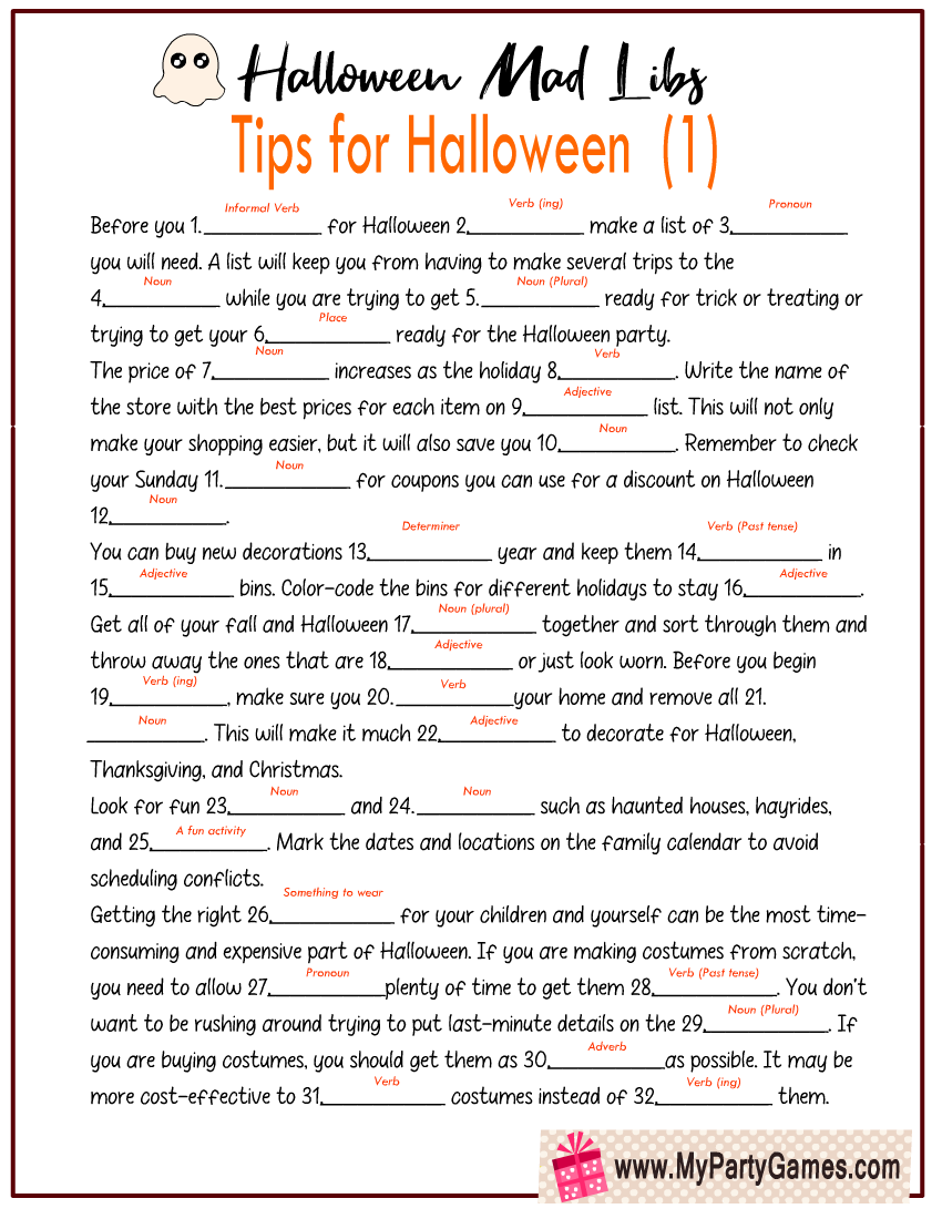 Halloween Mad Libs A Free Printable Game