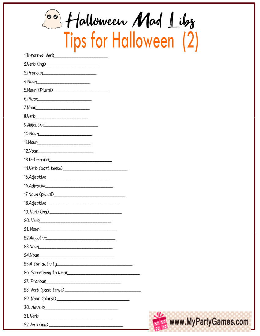 Halloween Mad Libs A Free Printable Game
