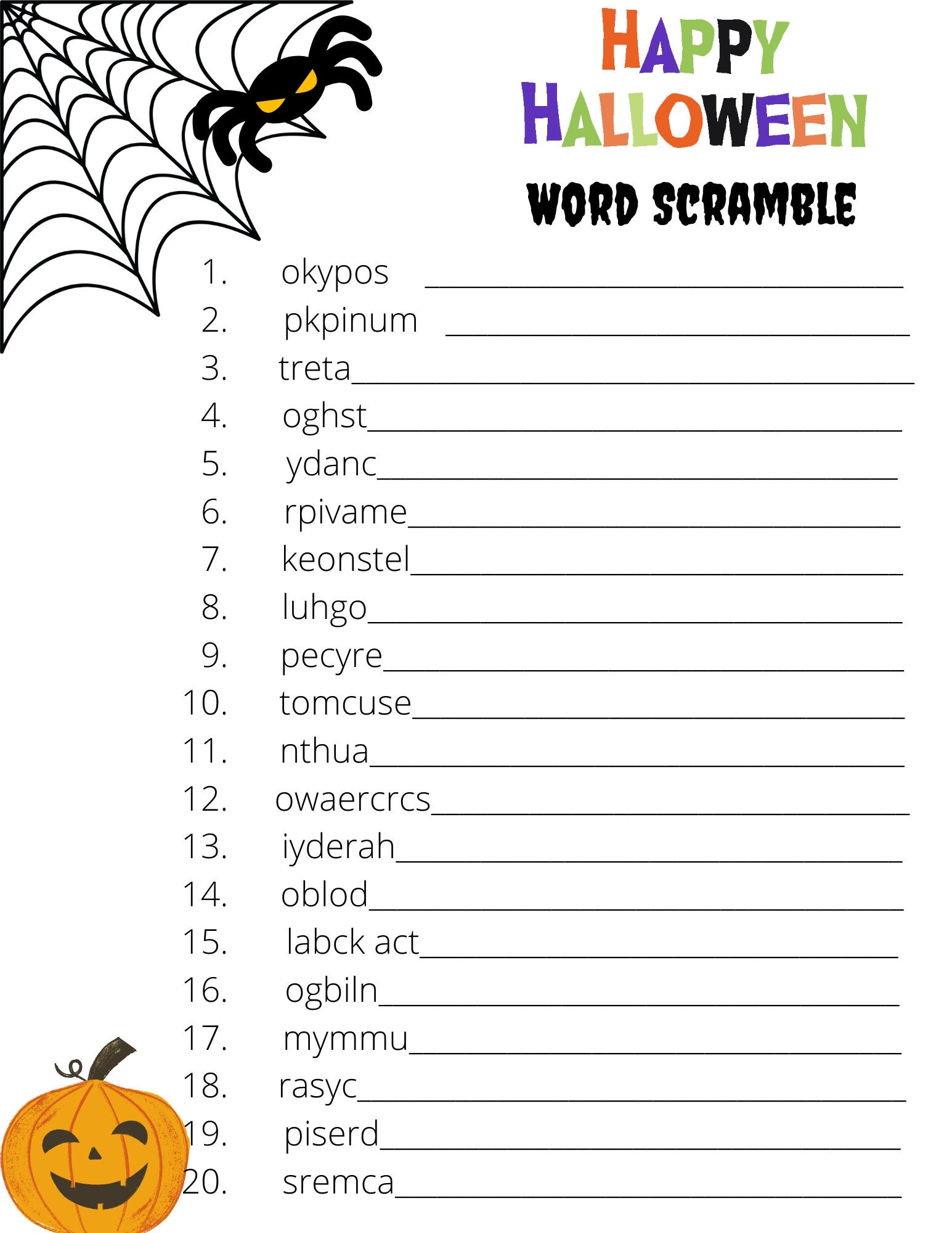 Halloween Word Scramble Printable Halloween Halloween Party Halloween Games Halloween School Fun Halloween Party Game Etsy