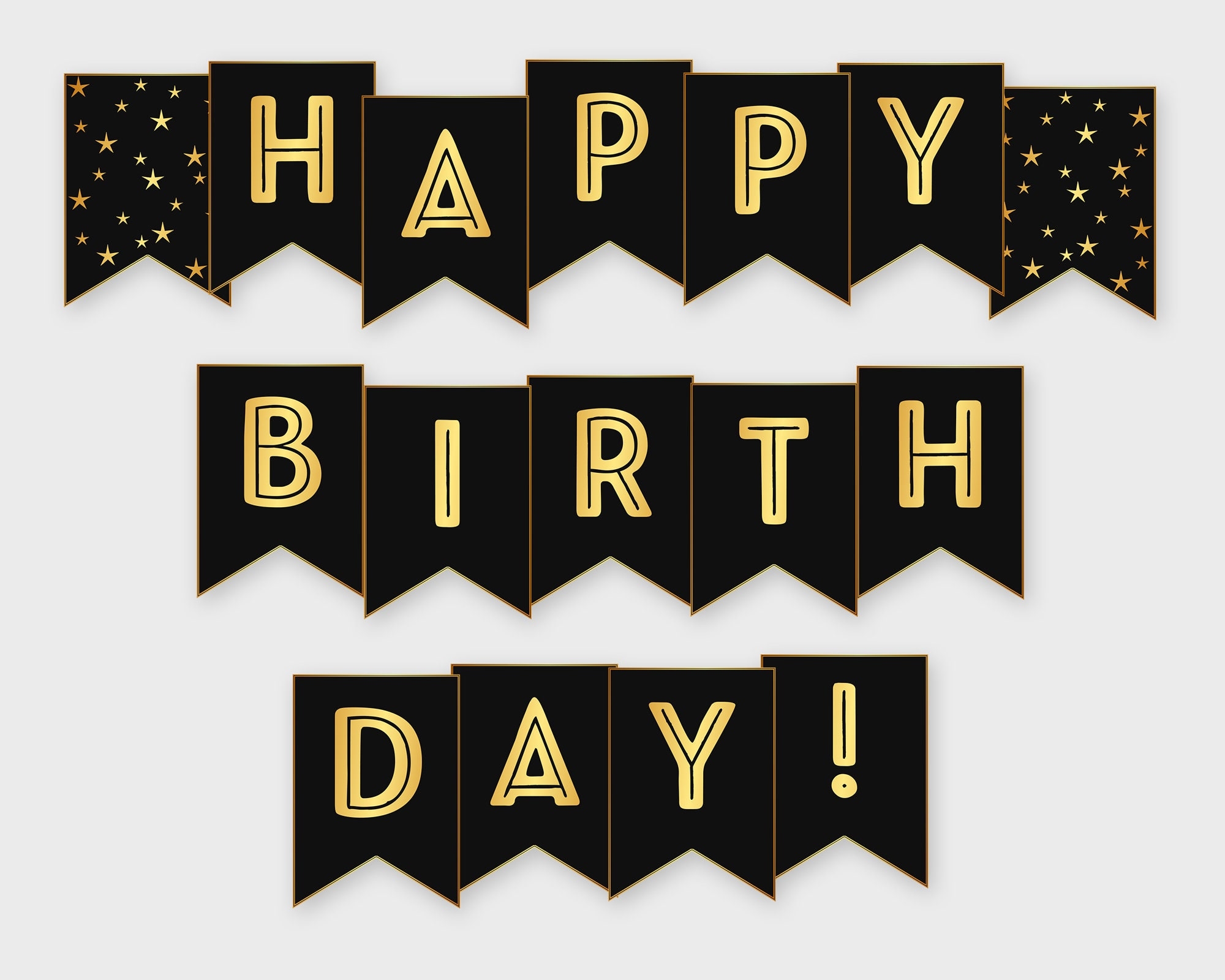 Happy Birthday Printable Banner Black Gold Birthday Party Printable PDF DIY Print Instant Download GWR Etsy