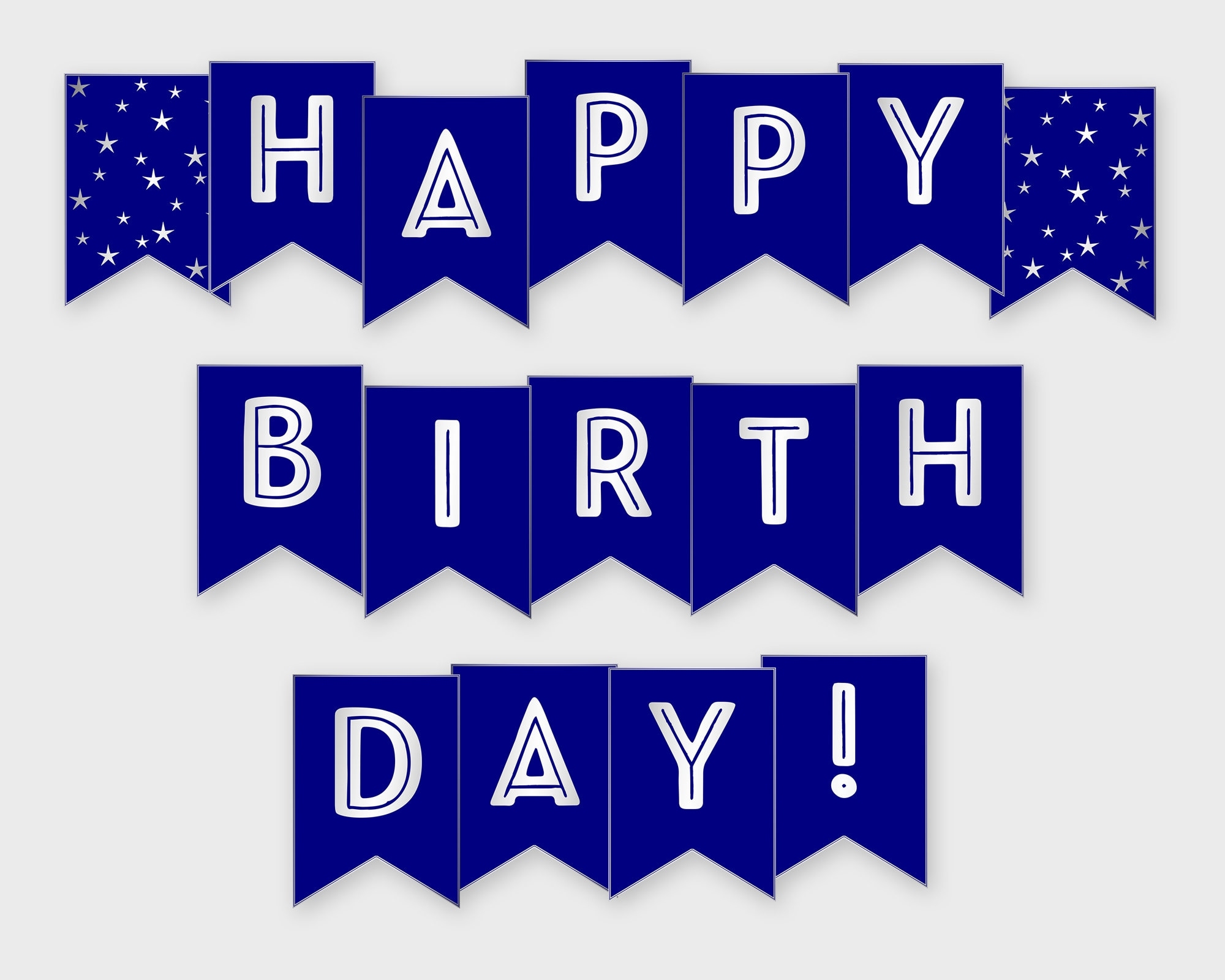 Happy Birthday Printable Banner Navy Silver Birthday Party Printable PDF DIY Print Instant Download GWR Etsy