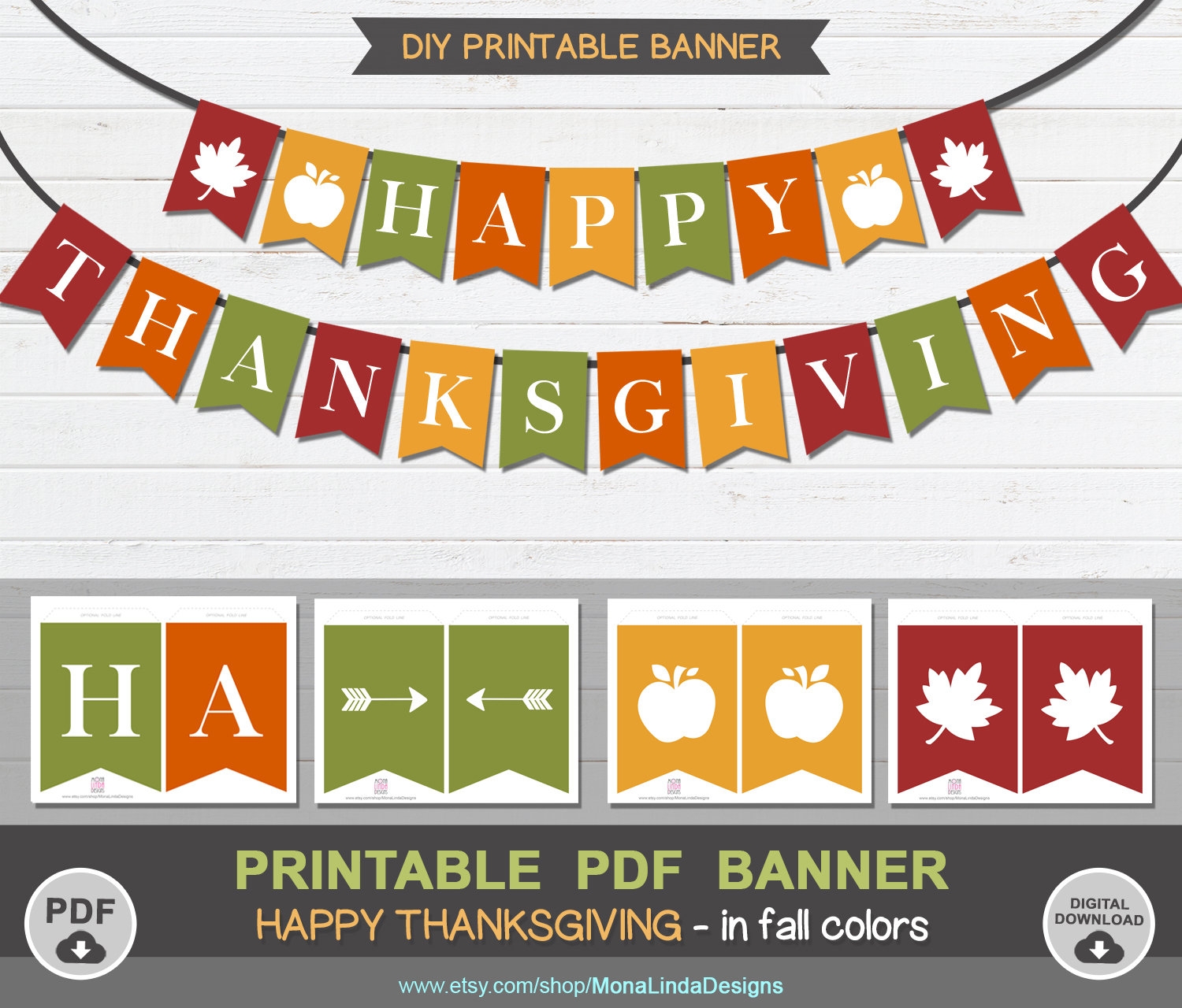 Happy Thanksgiving Printable PDF Banner fall Banner printable Swallowtail Banner bunting Banner banner Template fall Colors Printable Banner Etsy