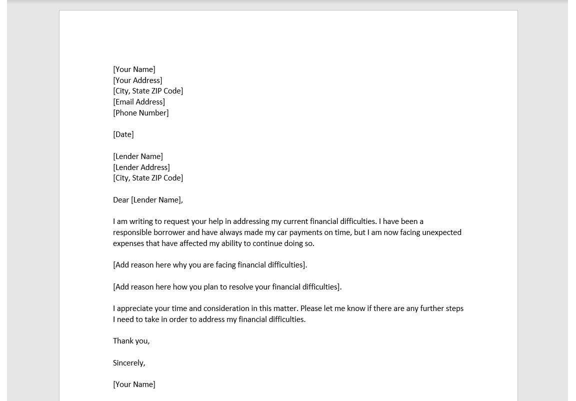 Hardship Letter For Car Payment Hardship Letter For Car Payment Template Hardship Letter Hardship Letter Template Letter Template Etsy