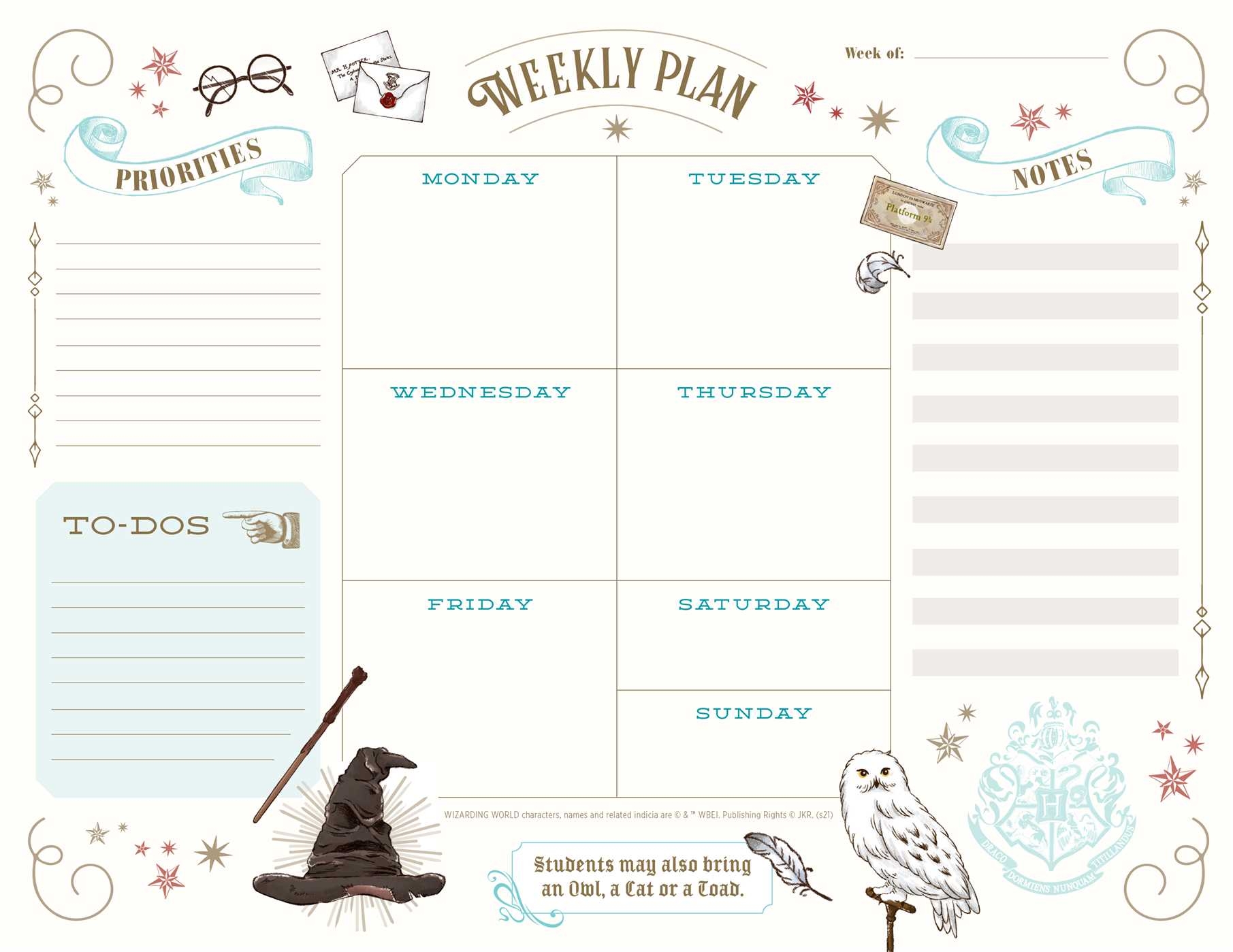 Harry Potter Weekly Planner Notepad Book By Insights Official Publisher Page Simon Schuster