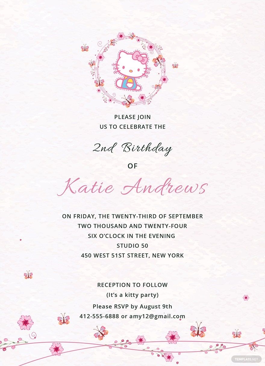 Hello Kitty Party Invitation Template In Illustrator PSD Pages Word Publisher Outlook Download Template
