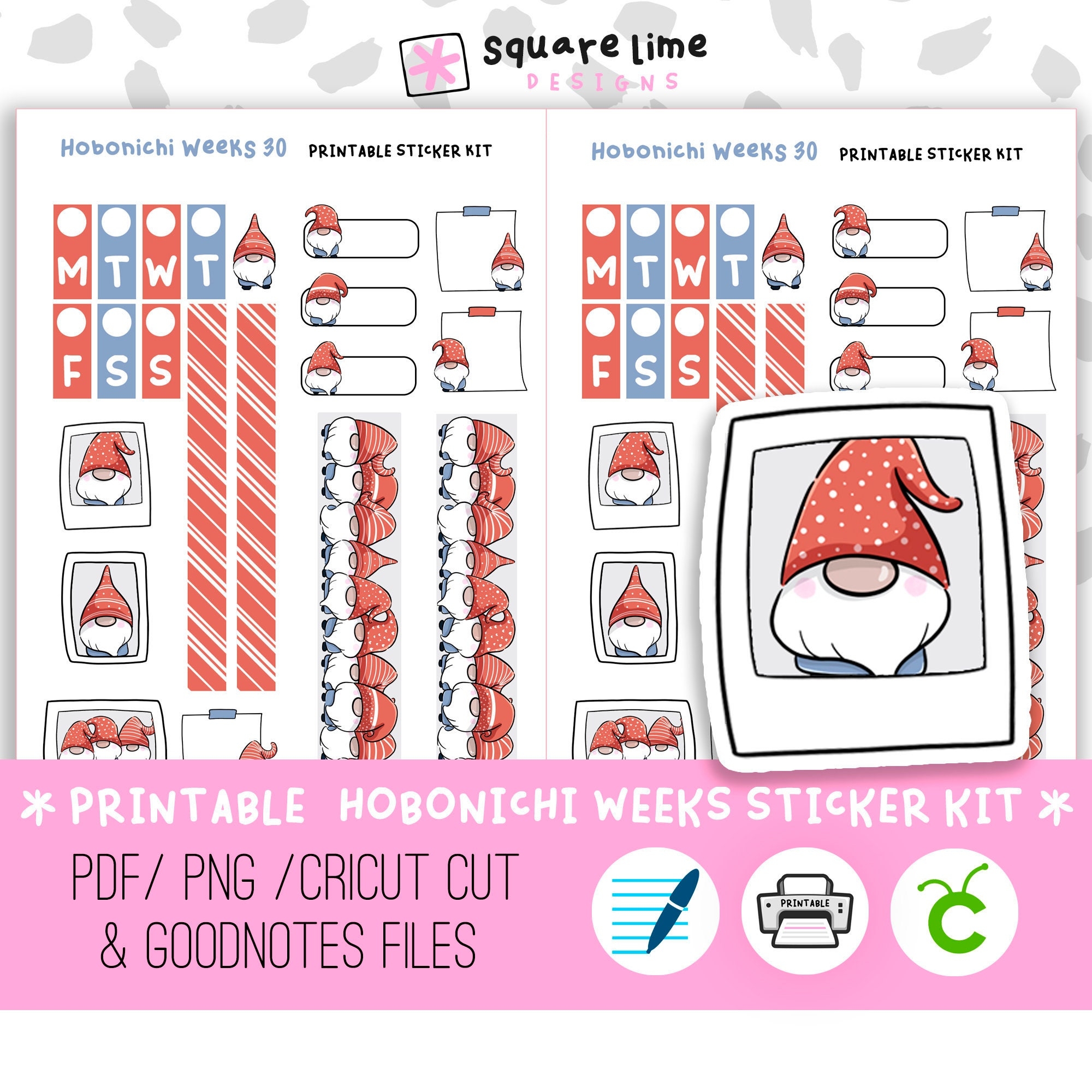 Hobonichi Weeks Printable Sticker Kit 30 Featuring Cute Little Gnomes Digital Stickers PNG Cricut And Goodnotes Files Etsy Norway