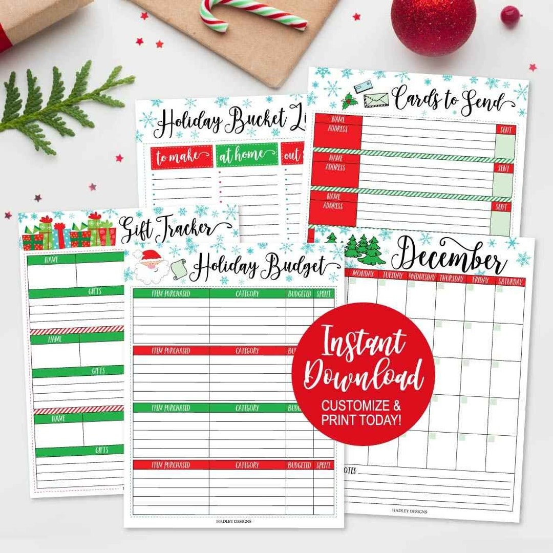 Holiday Planner Template Printable Gift Tracker 2018 Christmas Planner Christmas Planning Pages Editable Holiday Planner Hadley Designs Etsy