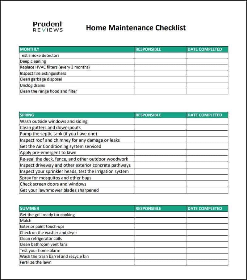 Home Maintenance Checklist Free Printable PDF Prudent Reviews