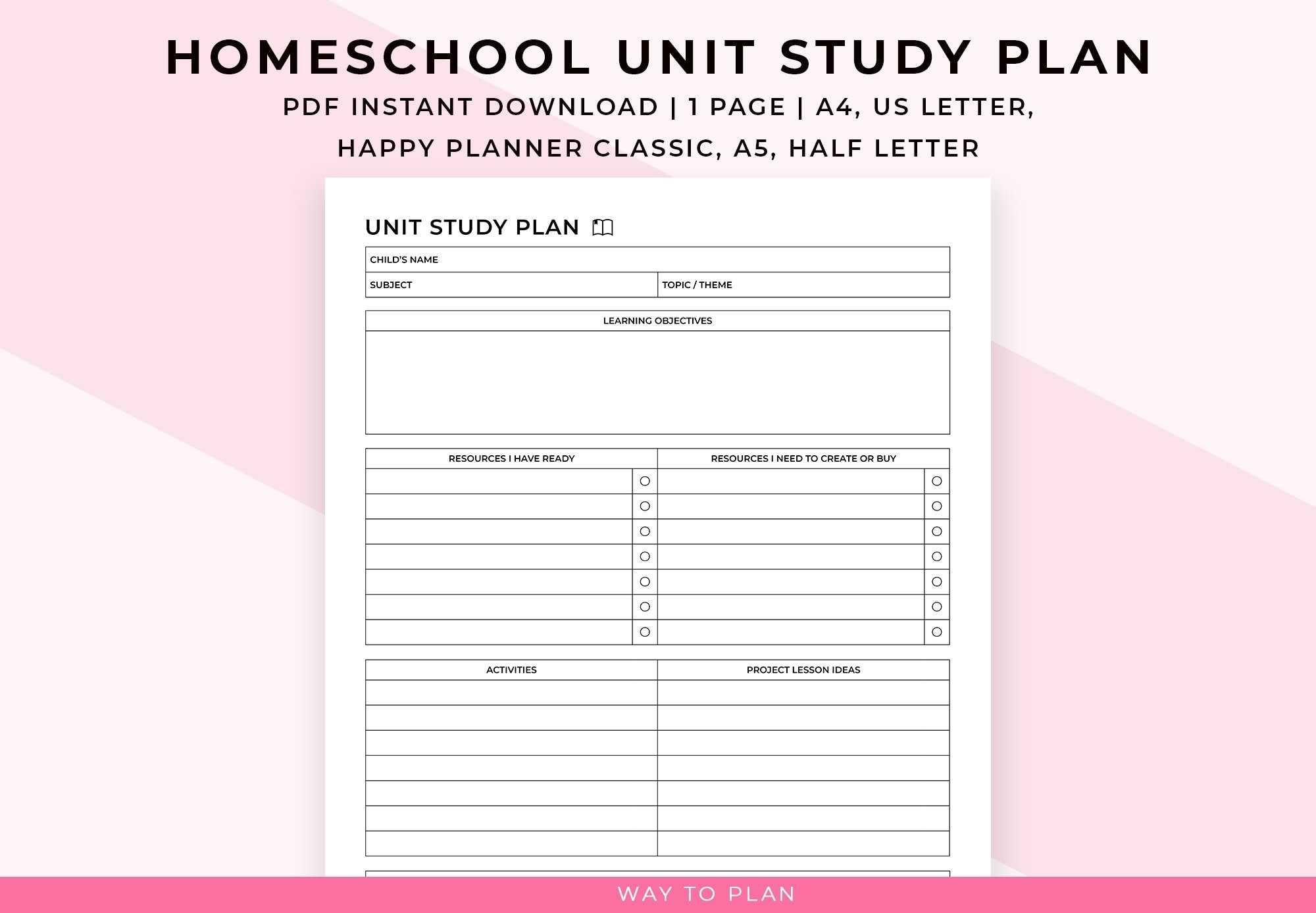 Homeschool Unit Study Template Printable Unit Study Planner Homeschool Lesson Plan Units Studies Plan Etsy