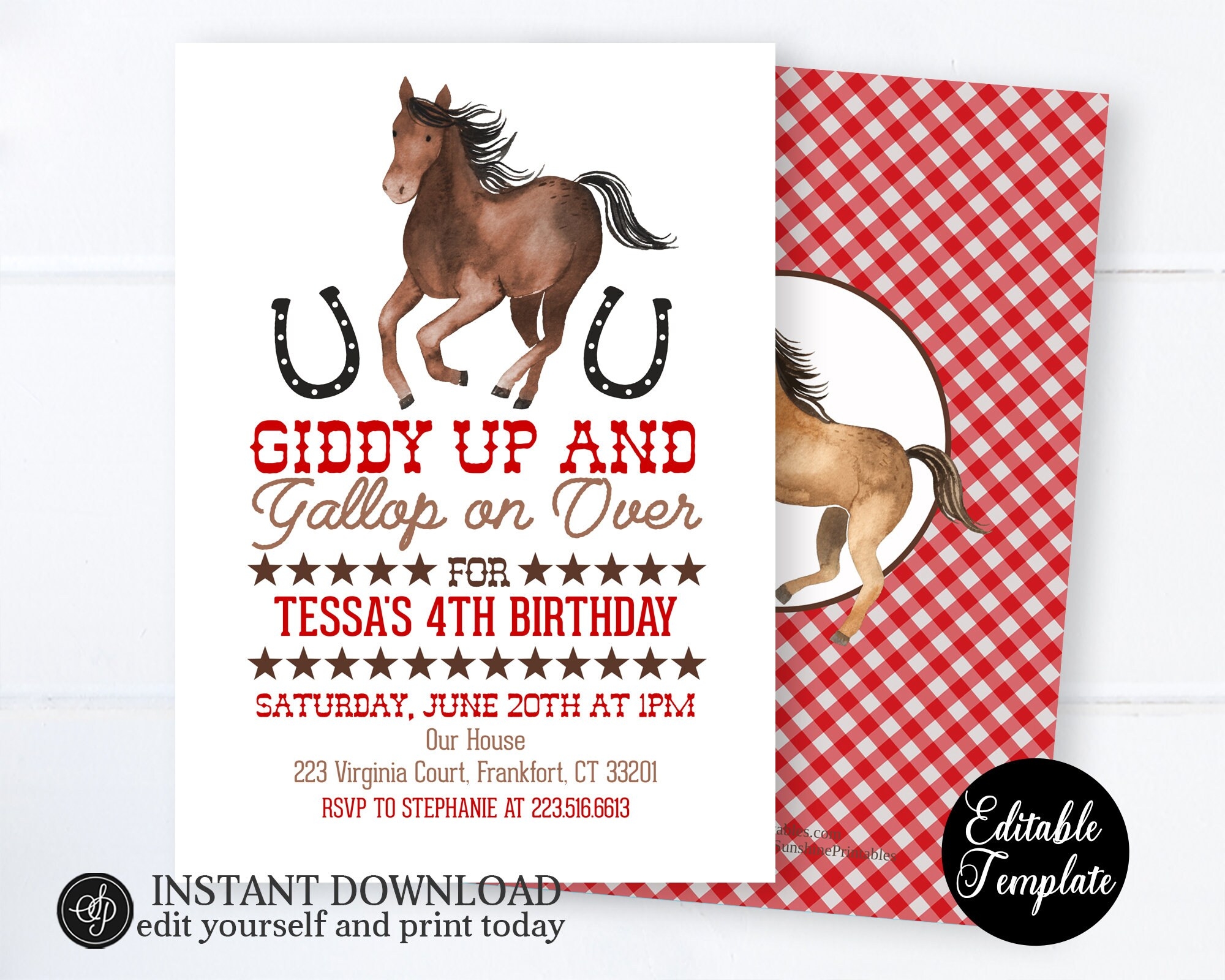 Horse Birthday Invitation For Boy Red Horse Birthday Invitations Horse Theme Birthday Party Invitations Cowboy Party Invitation SP0069 Etsy