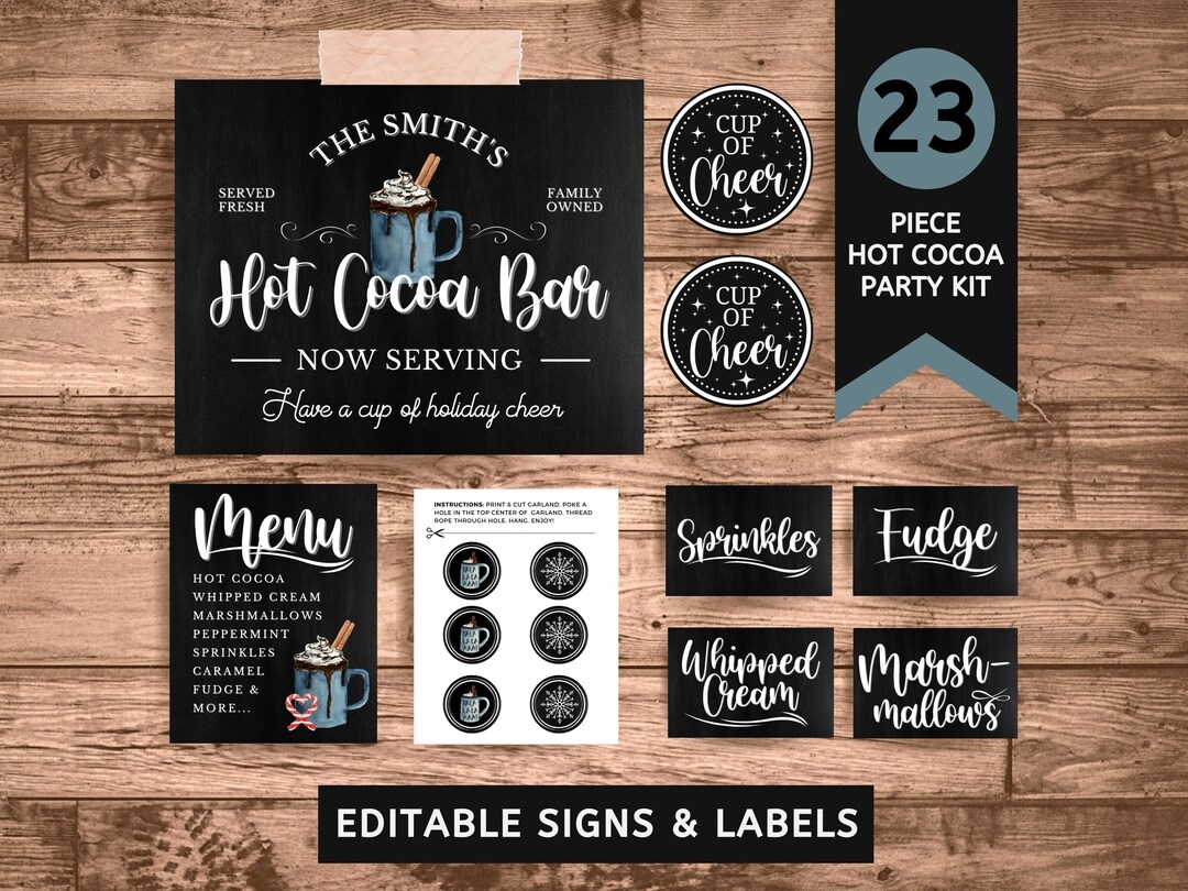 Hot Chocolate Bar Printable Kit Hot Cocoa Sign Coffee Bar Decor Christmas Party Decor Christmas Printables Personalized Gift Etsy