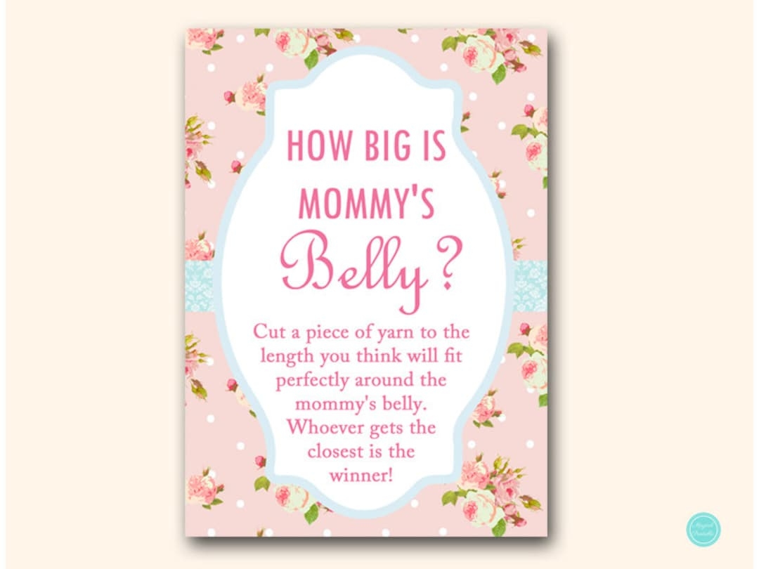 How Big Is Mommy s Belly Measure Mom s Belly Tummy Guess How Big Pikn Rose Chic Baby Shower Games Printables Rose Baby Shower TLC43 Etsy