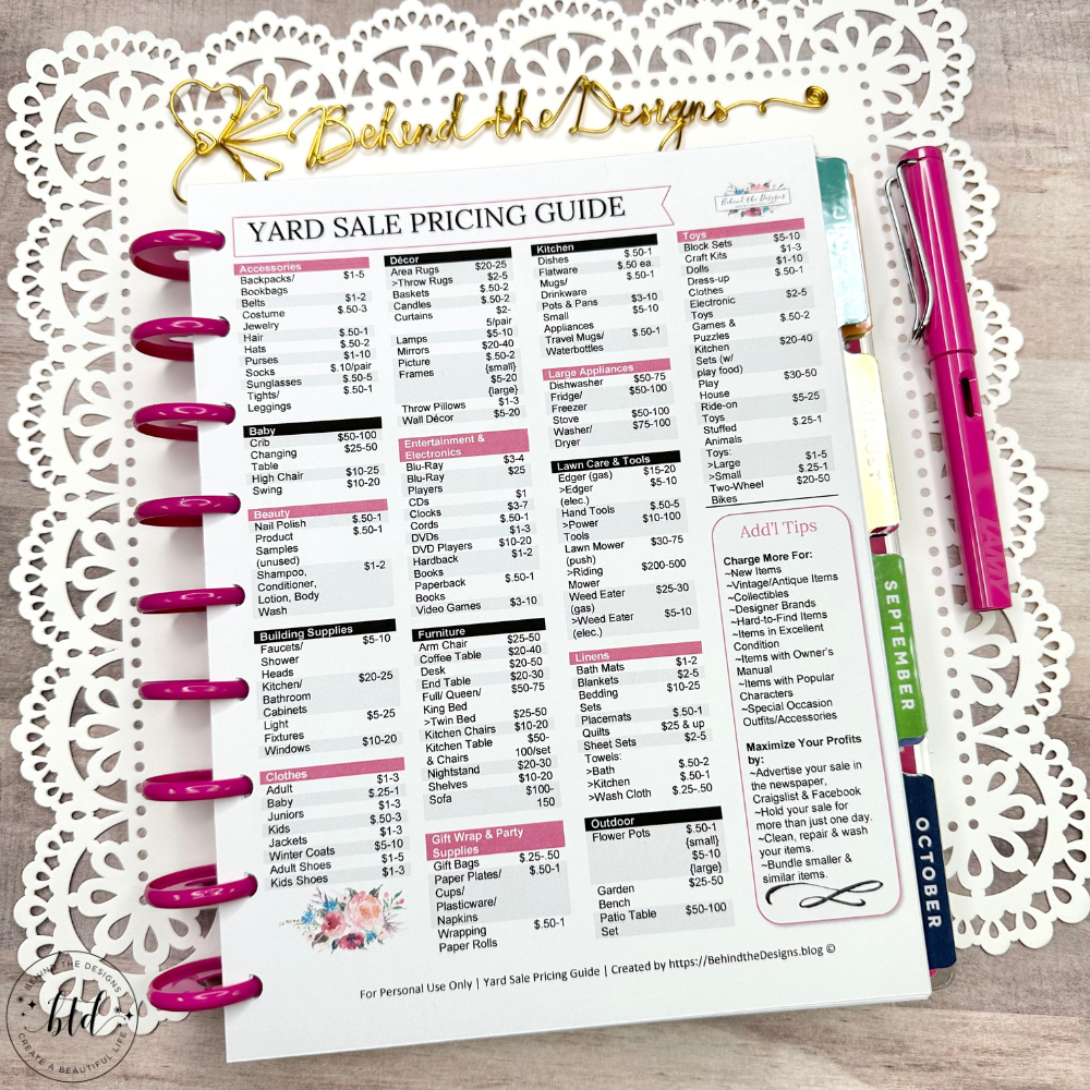 How To Host A Successful Yard Sale Pricing Guide Printable Behind The Designs