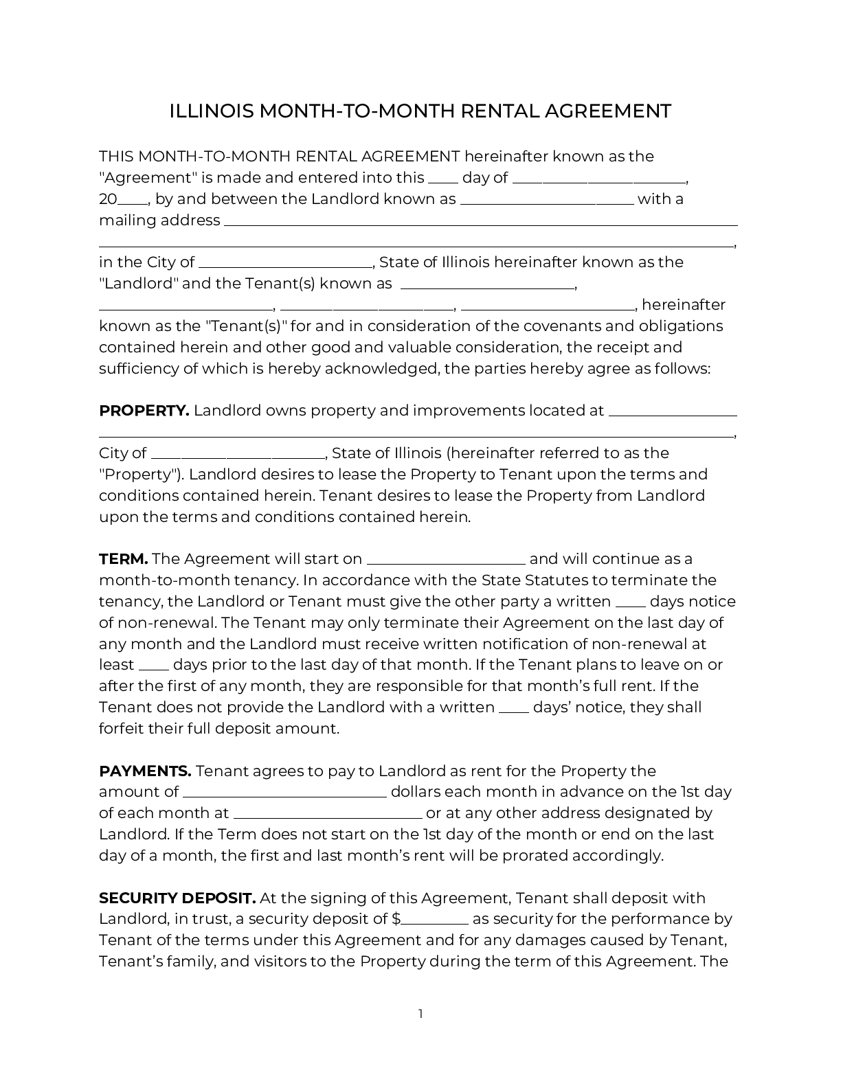 Illinois Rental Lease Agreement Template 2024 PDF DOC