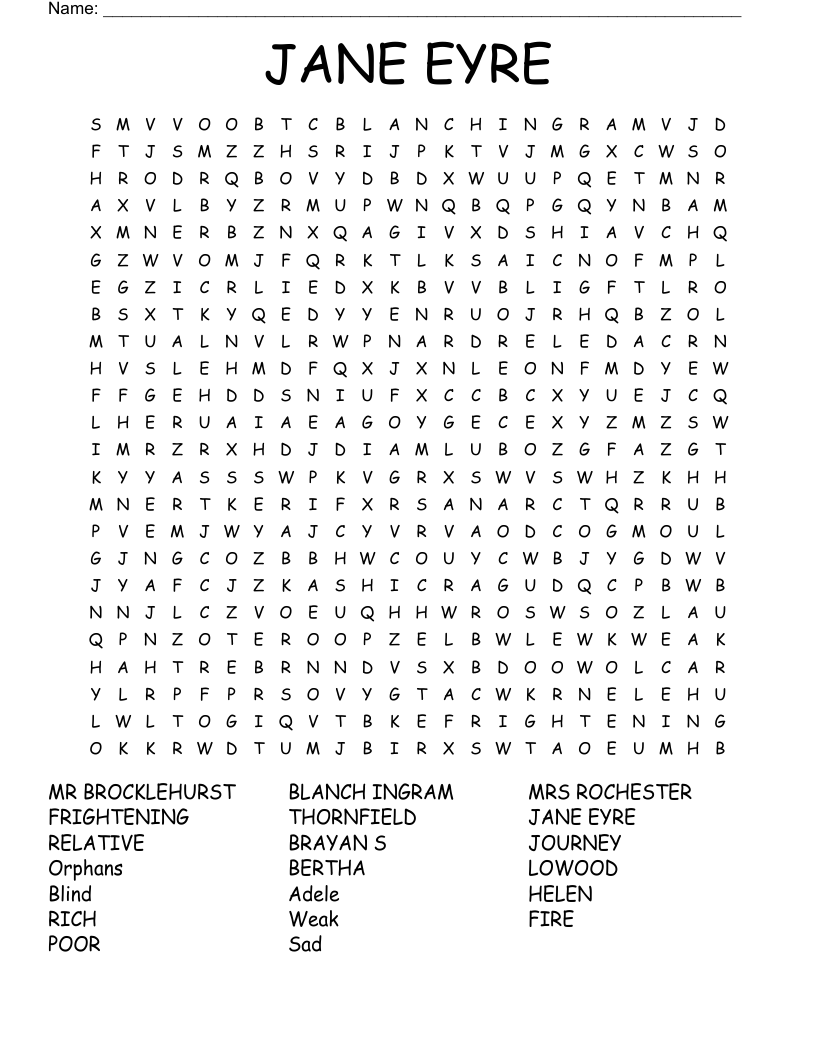 JANE EYRE Word Search WordMint