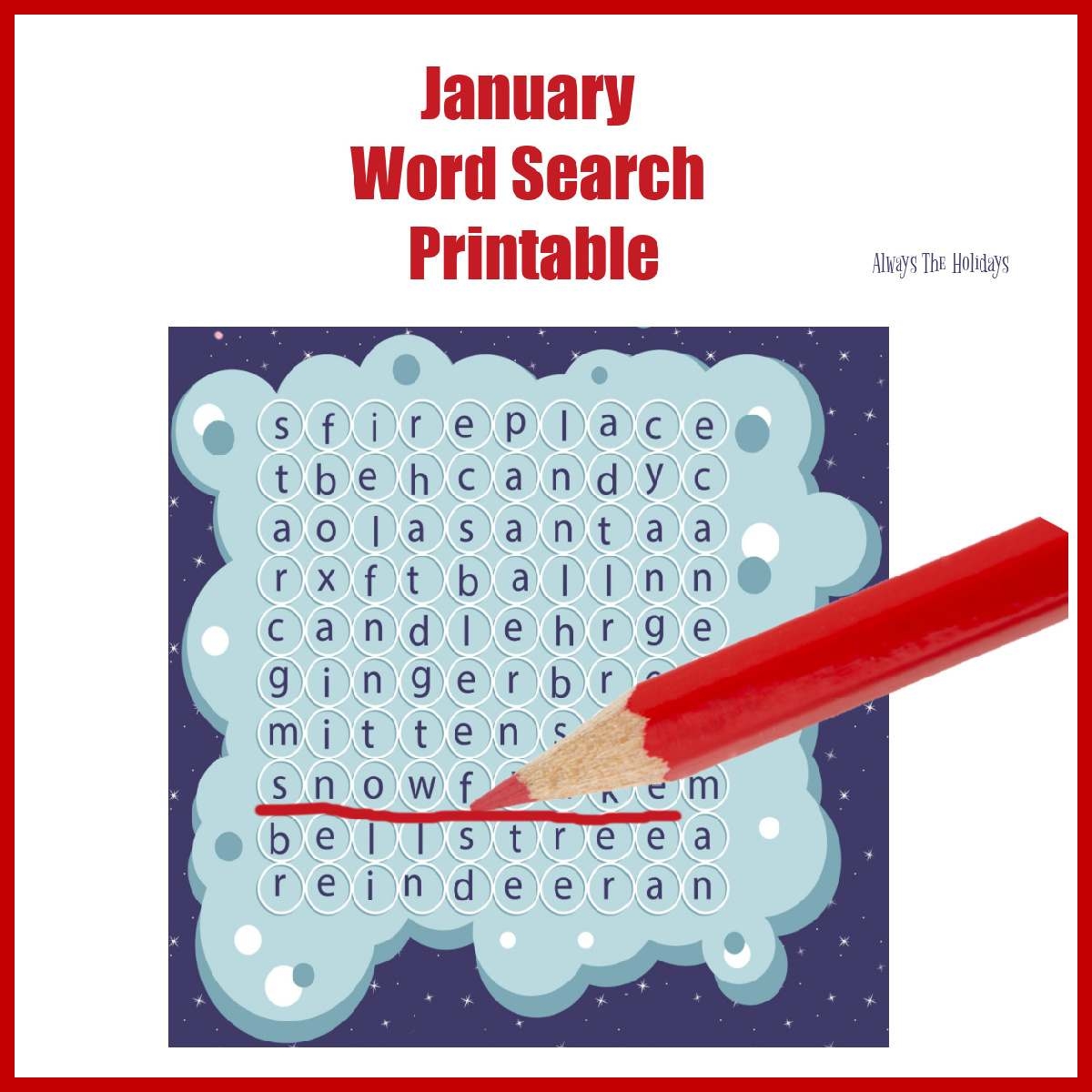 January Word Search Printable National Day Word Find Puzzle