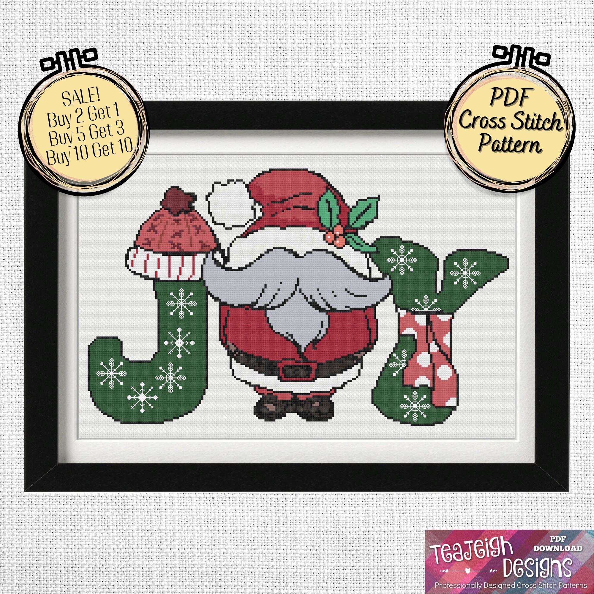 JOY Christmas Cross Stitch Pattern With A Cute Santa Gnome For The O Printable And Pattern Keeper PDF Files Etsy