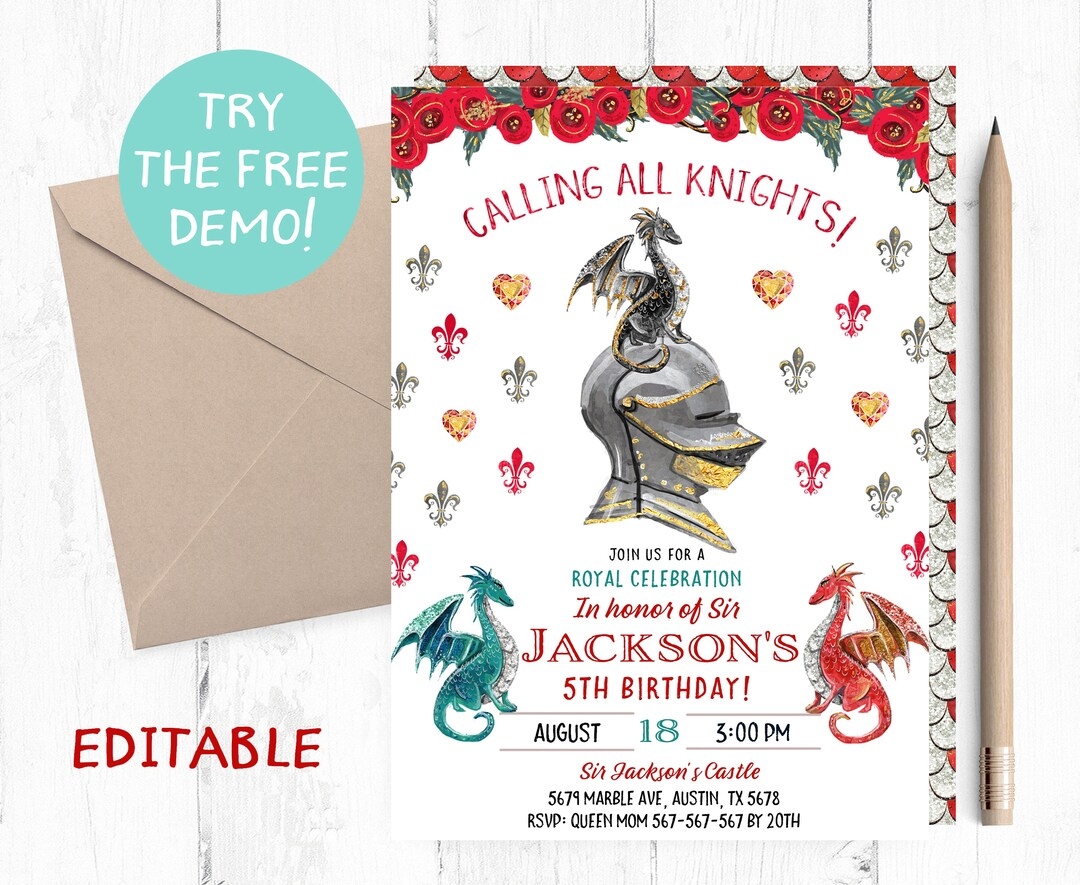Knight Birthday Invitation Printable Knight Invitations Royal Invitation Boy Royal Birthday Celebration Boy Knight Birthday Party Invite Etsy