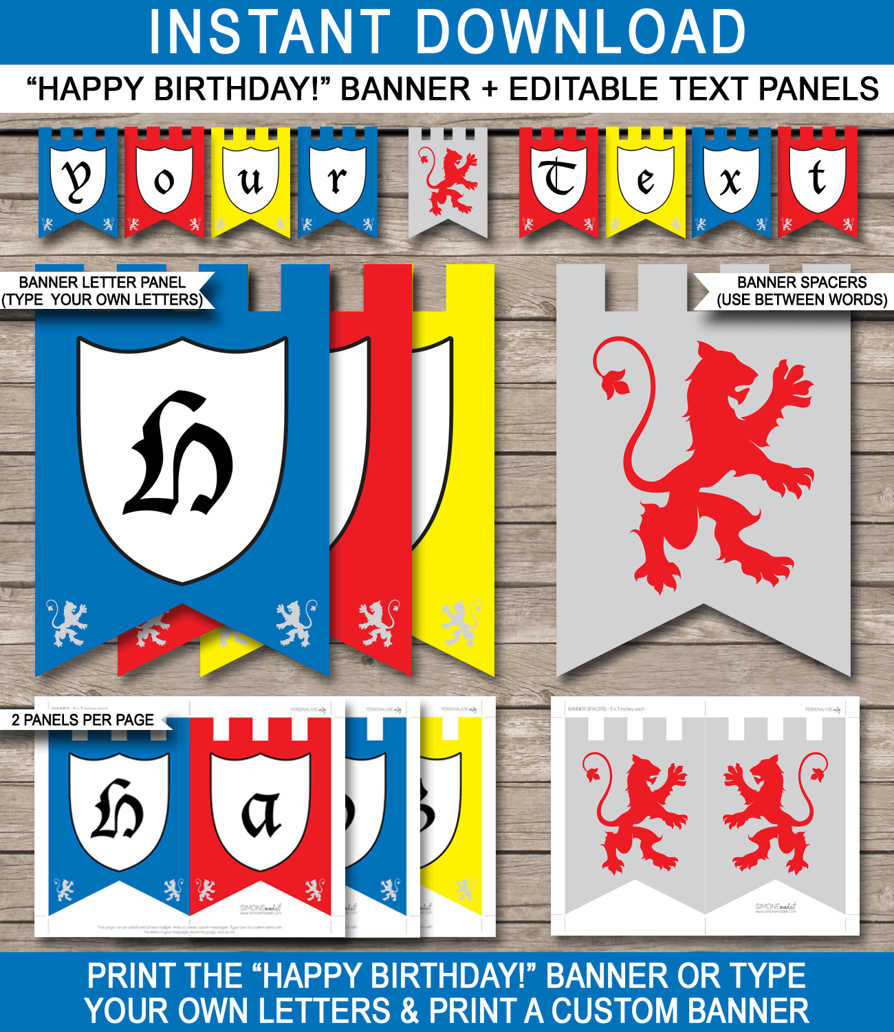 Knight Party Banner Template Happy Birthday Banner Editable Bunting