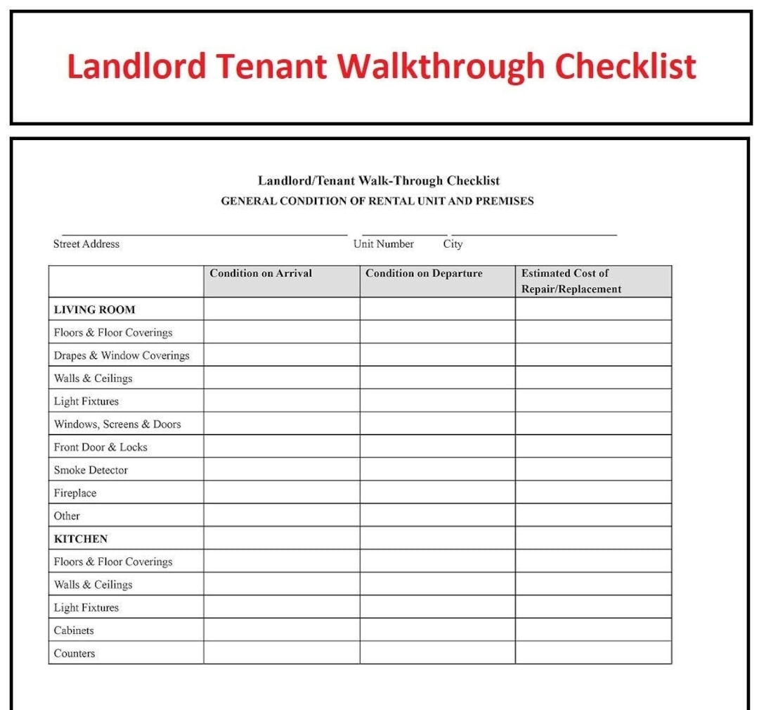 Landlord Tenant Walkthrough Checklist PDF File Available For Instant Download Etsy