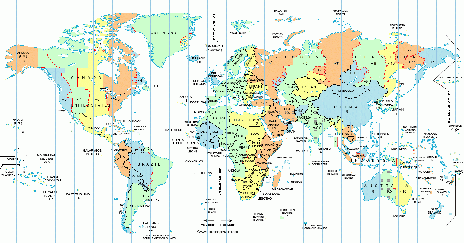 Large World Time Zone Map