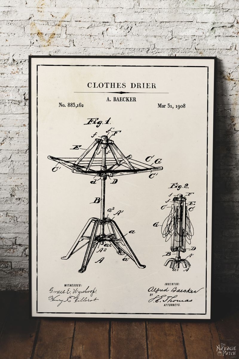 Laundry Room Vintage Patent Prints The Navage Patch