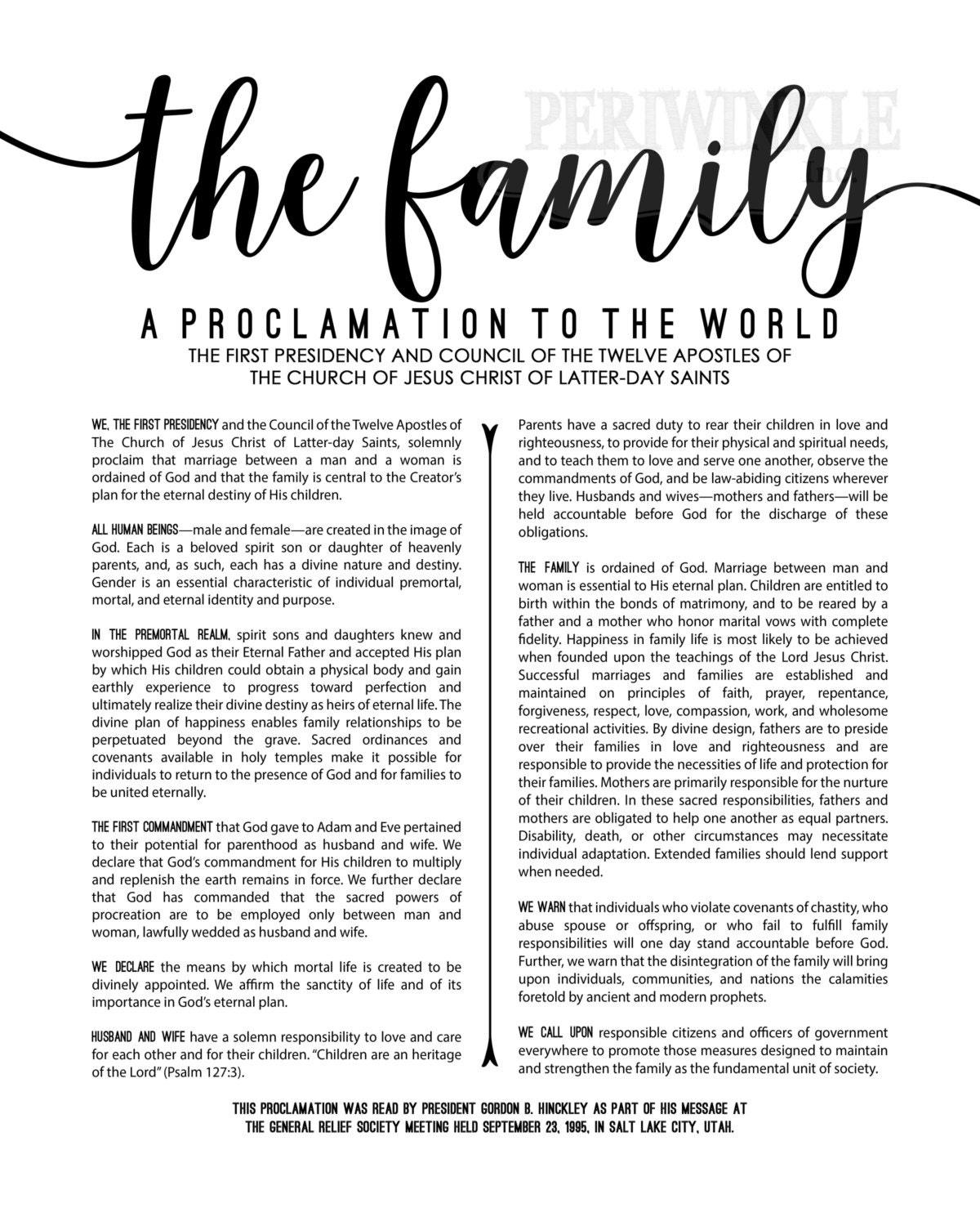 LDS Family Proclamation printable multiple Size Included instant Downloads black Text digital Files lds Art lds Poster Printables mormon Etsy