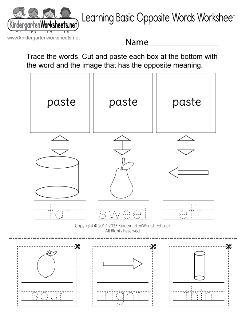 Learning Basic Opposite Words Worksheet Free Printable Digital PDF