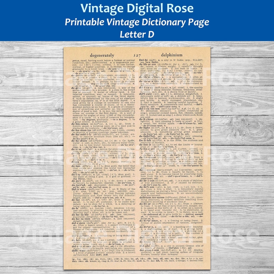 Letter D Vintage Printable Dictionary Page Etsy