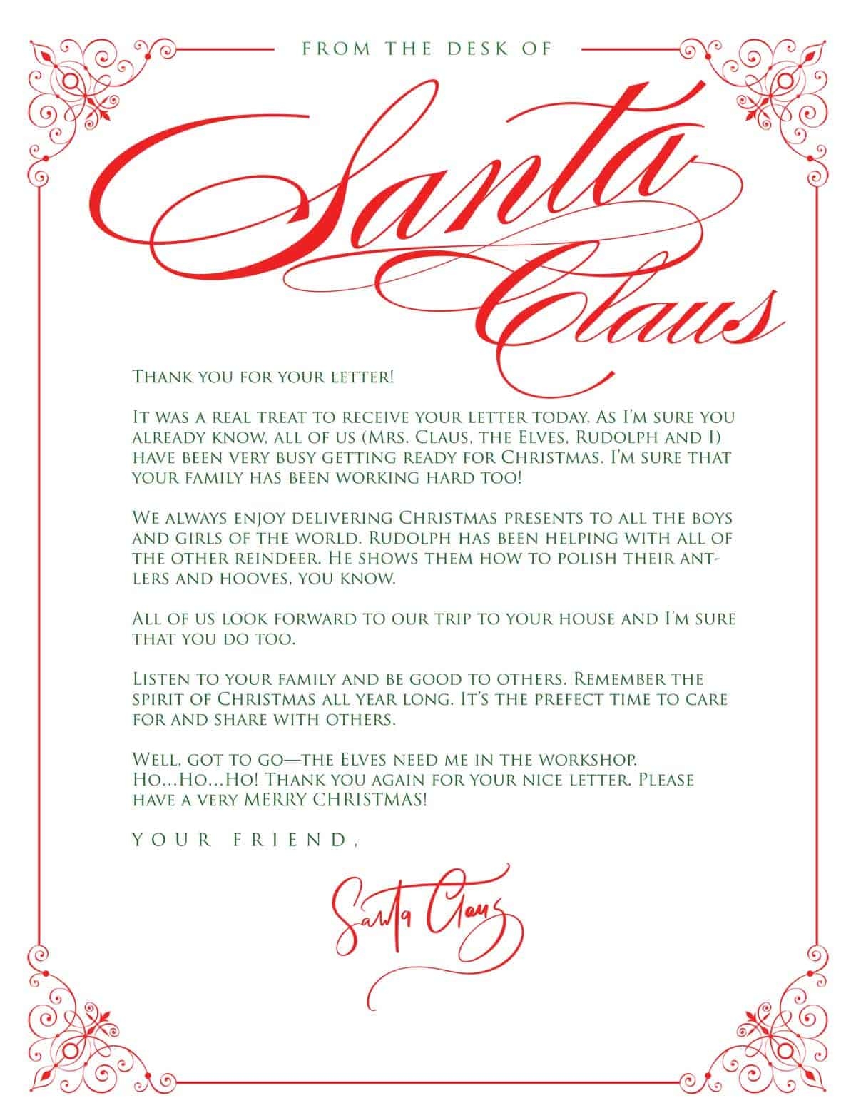 Free Printable Letters From Santa