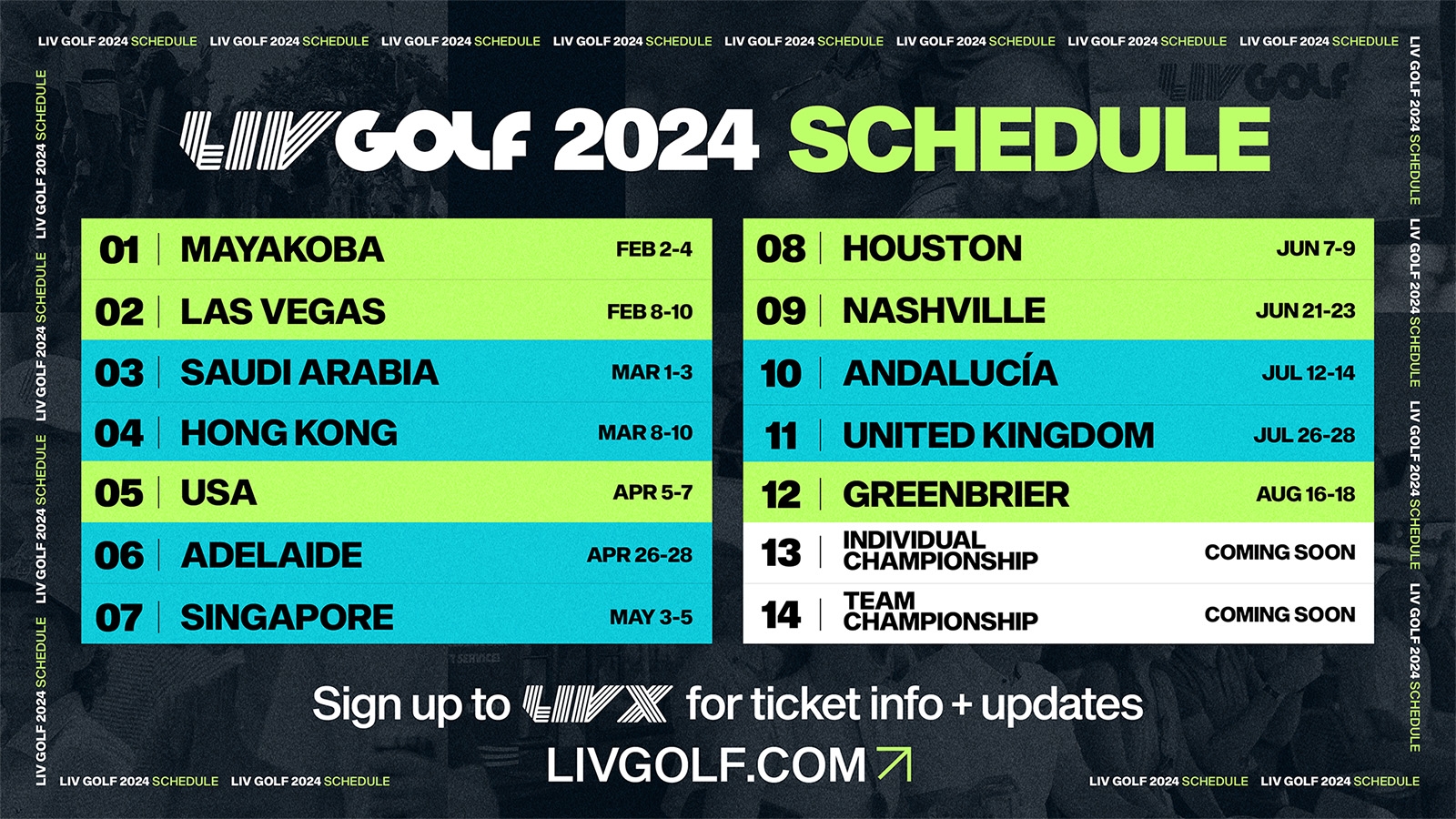 LIV Golf Announces 2024 Global Regular season Schedule LIV Golf