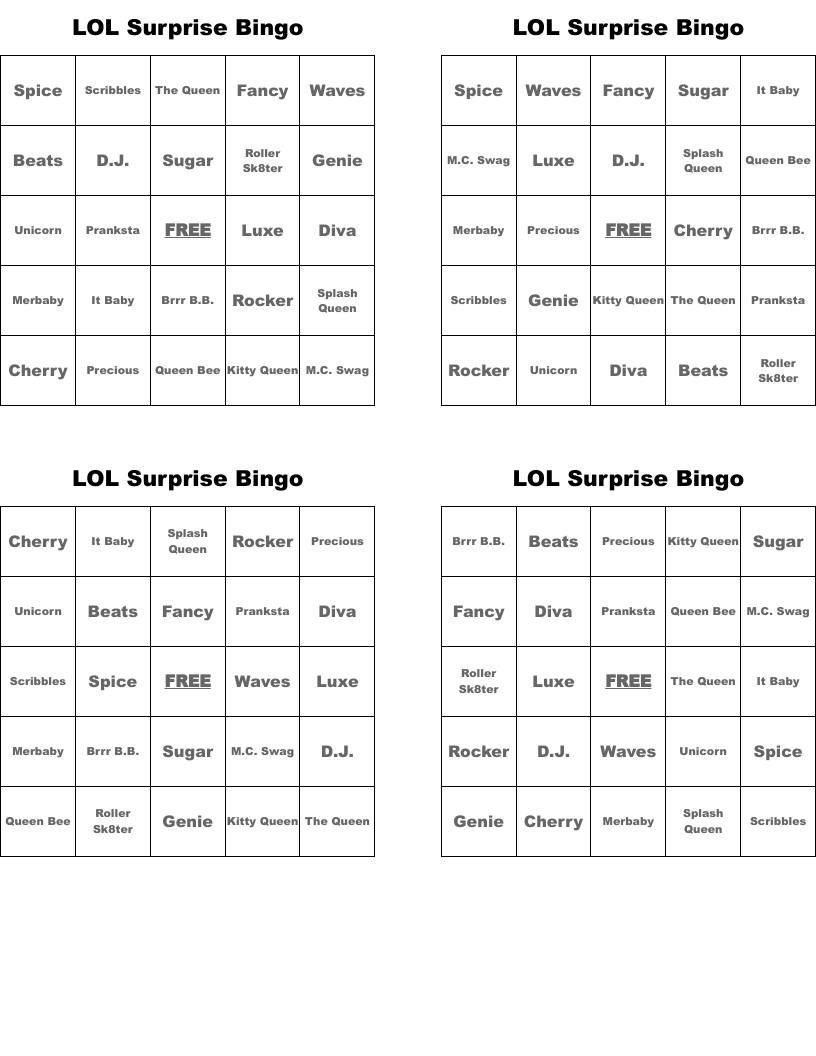 LOL Surprise Bingo WordMint