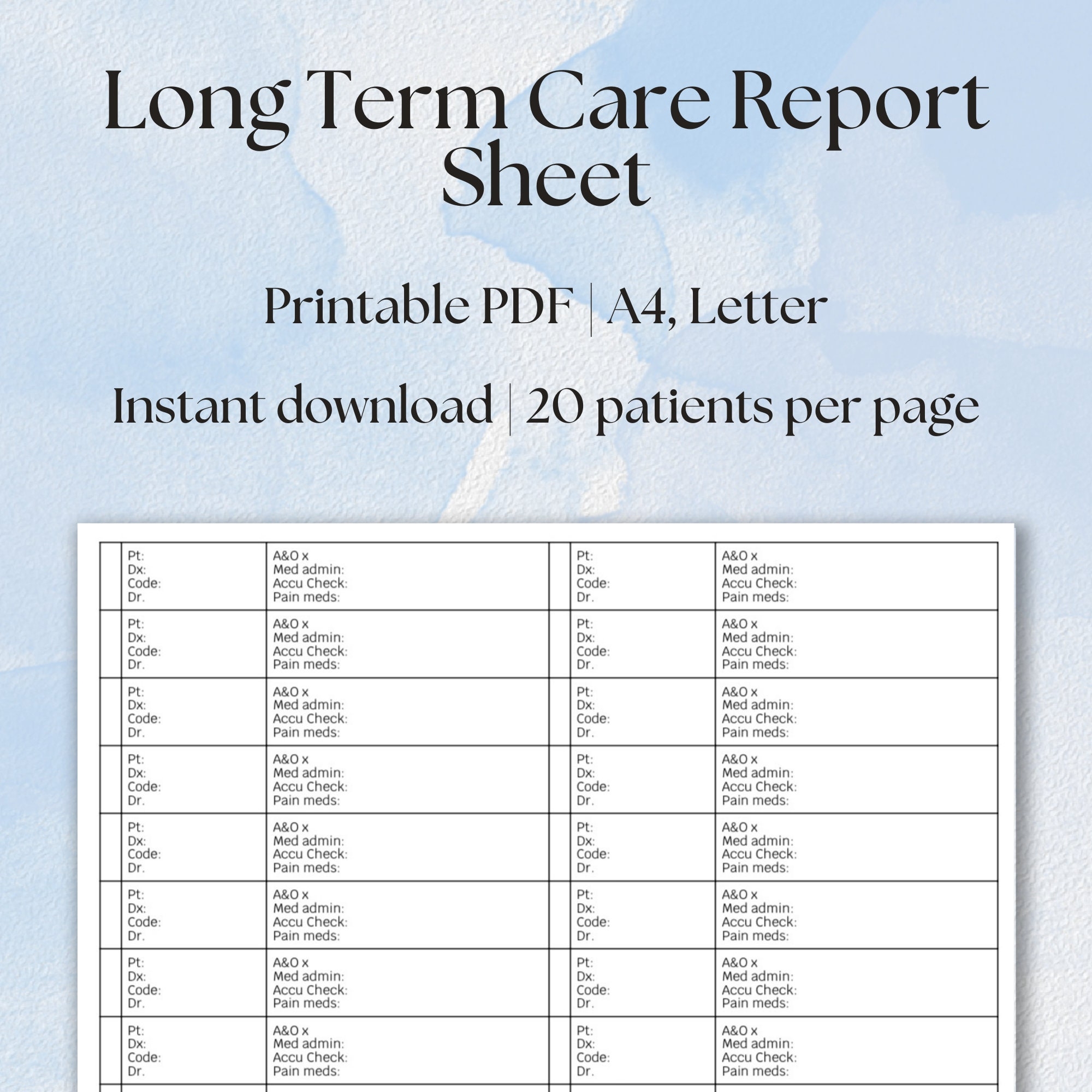Long Term Nurse Report Sheet Etsy