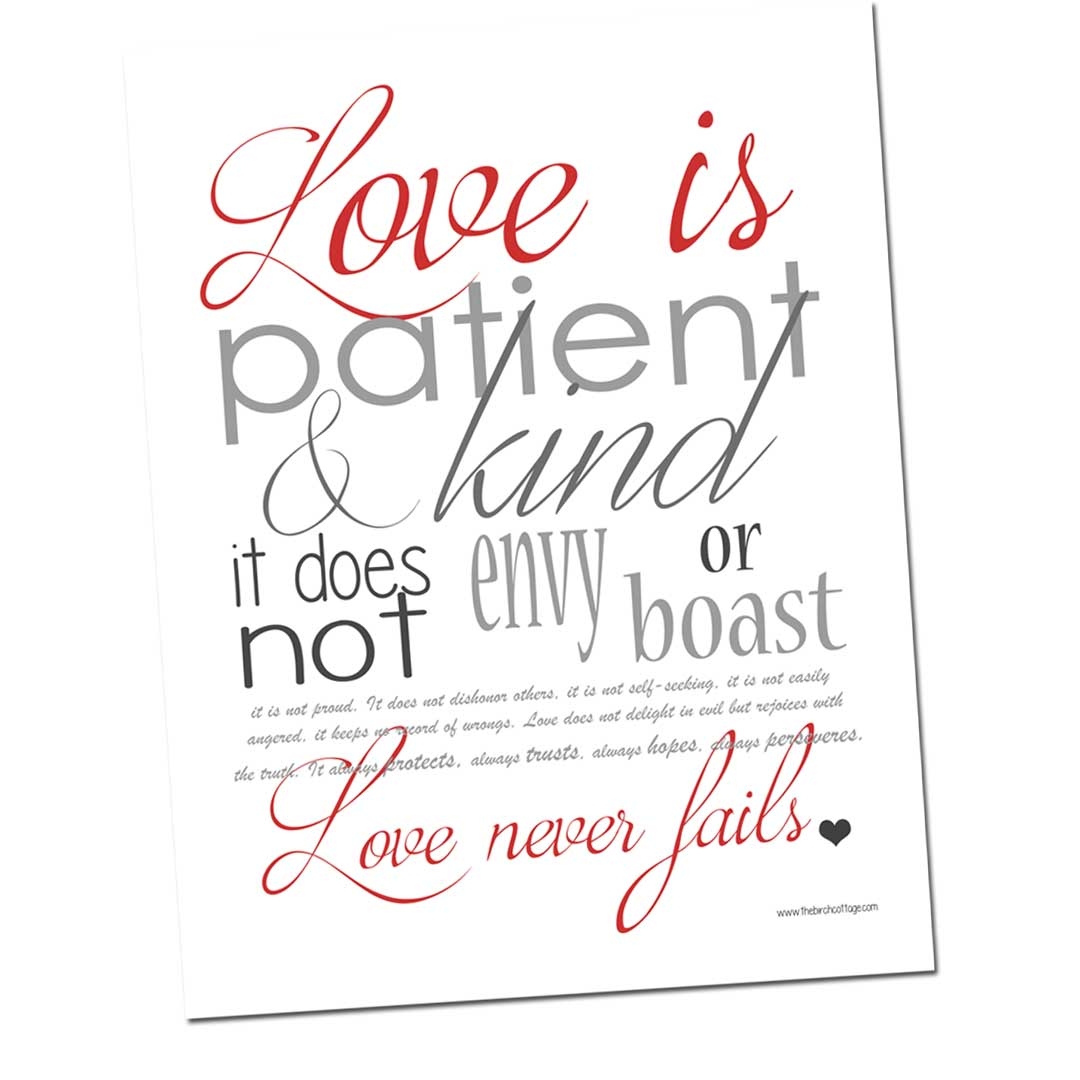 Love Never Fails Print I Corinthians 13 4 8 The Birch Cottage