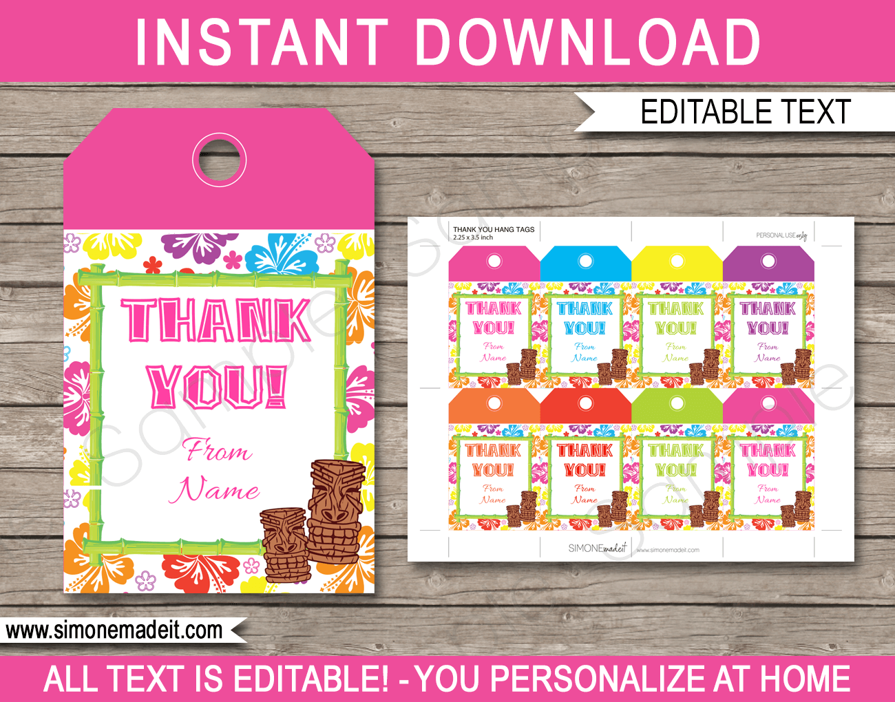 Luau Party Favor Tags Template Printable Birthday Party Thank You Tags