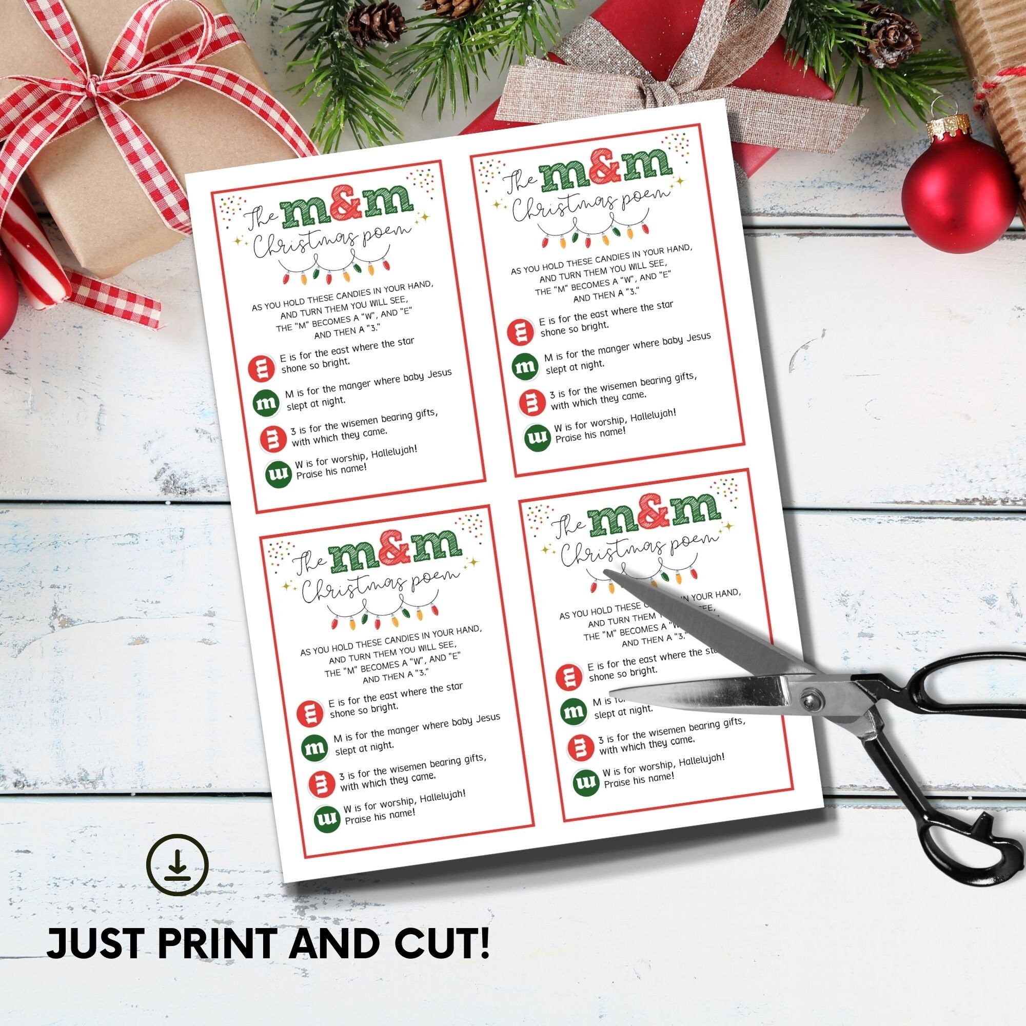 M M Christmas Poem Gift Tag Nativity Legend Christmas Printable Tag Chocolate Candy Mms M And M Etsy