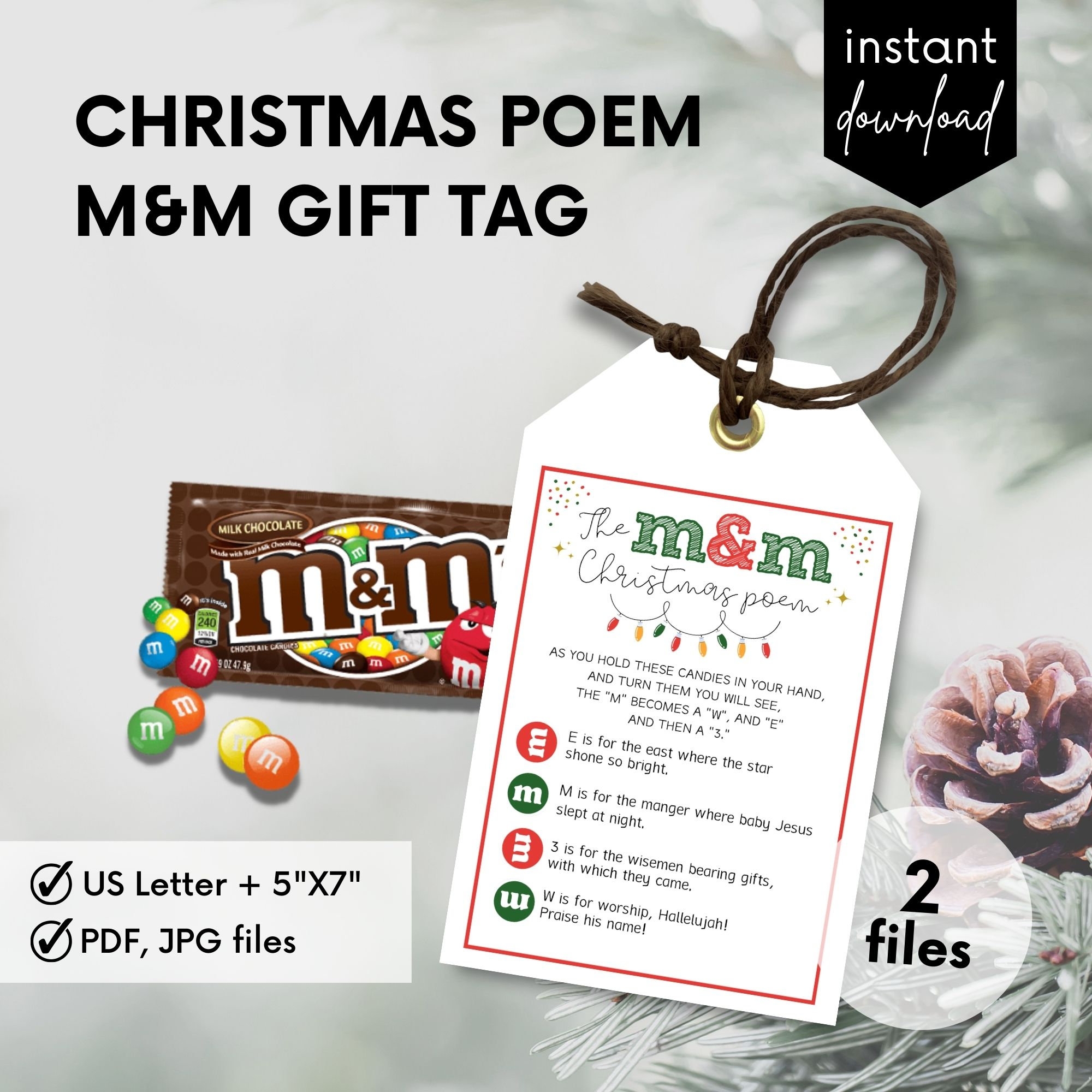 M M Christmas Poem Gift Tag Nativity Legend Christmas Printable Tag Chocolate Candy Mms M And M Etsy