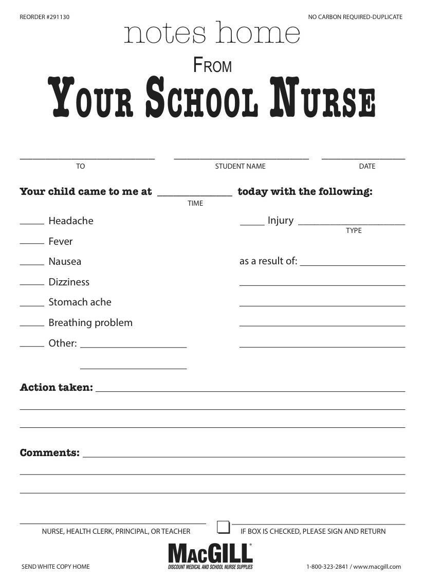 MacGill Notes Home From Your School Nurse