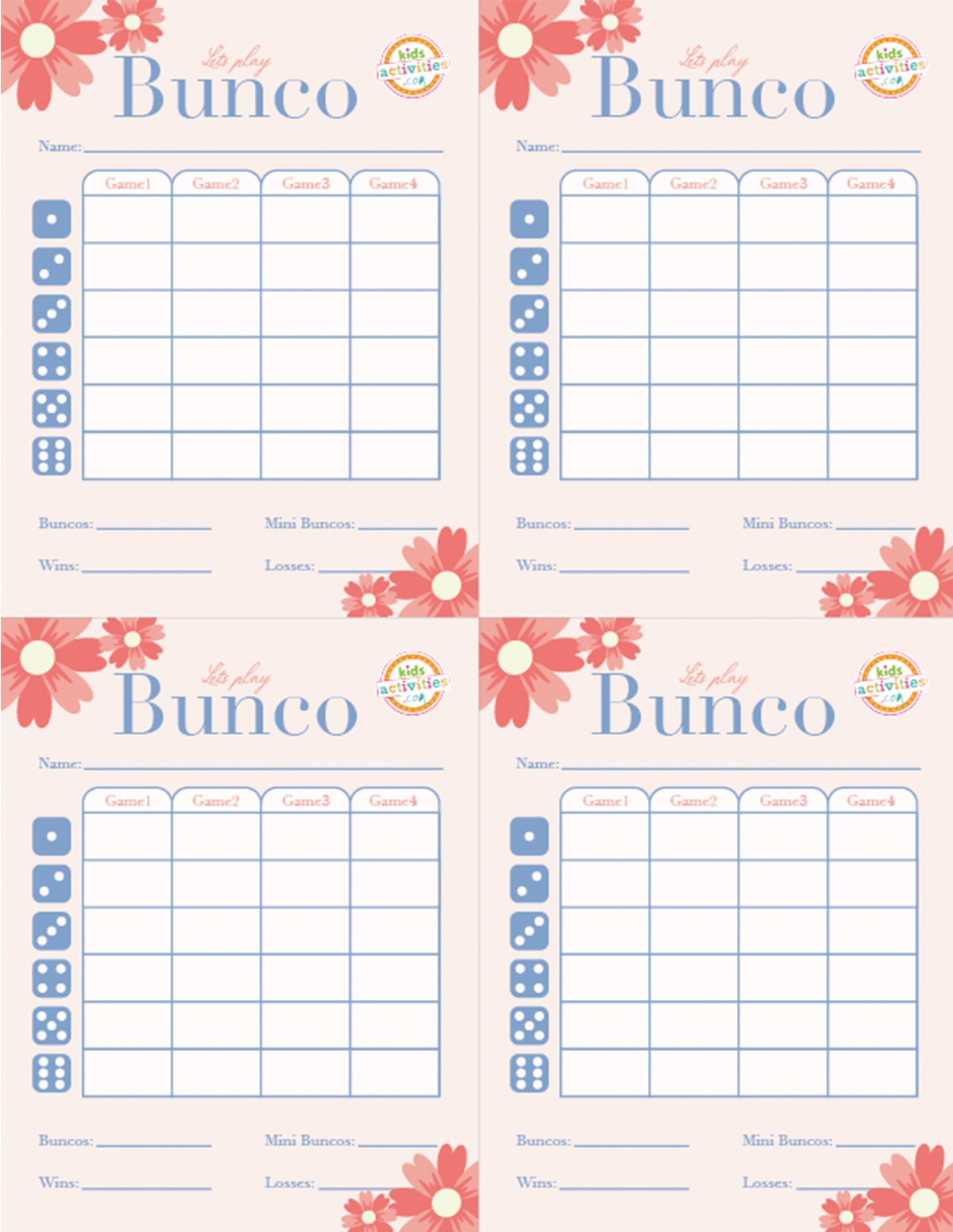 Free Bunco Score Sheets Printable