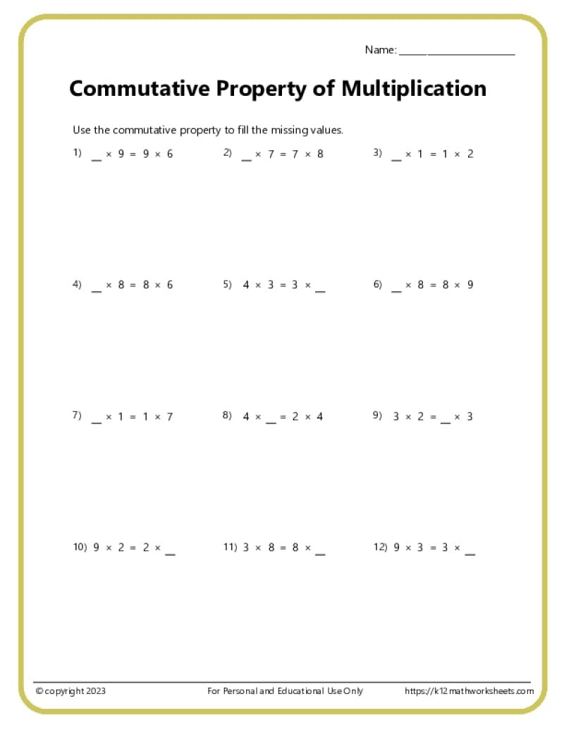 Math Properties Worksheets